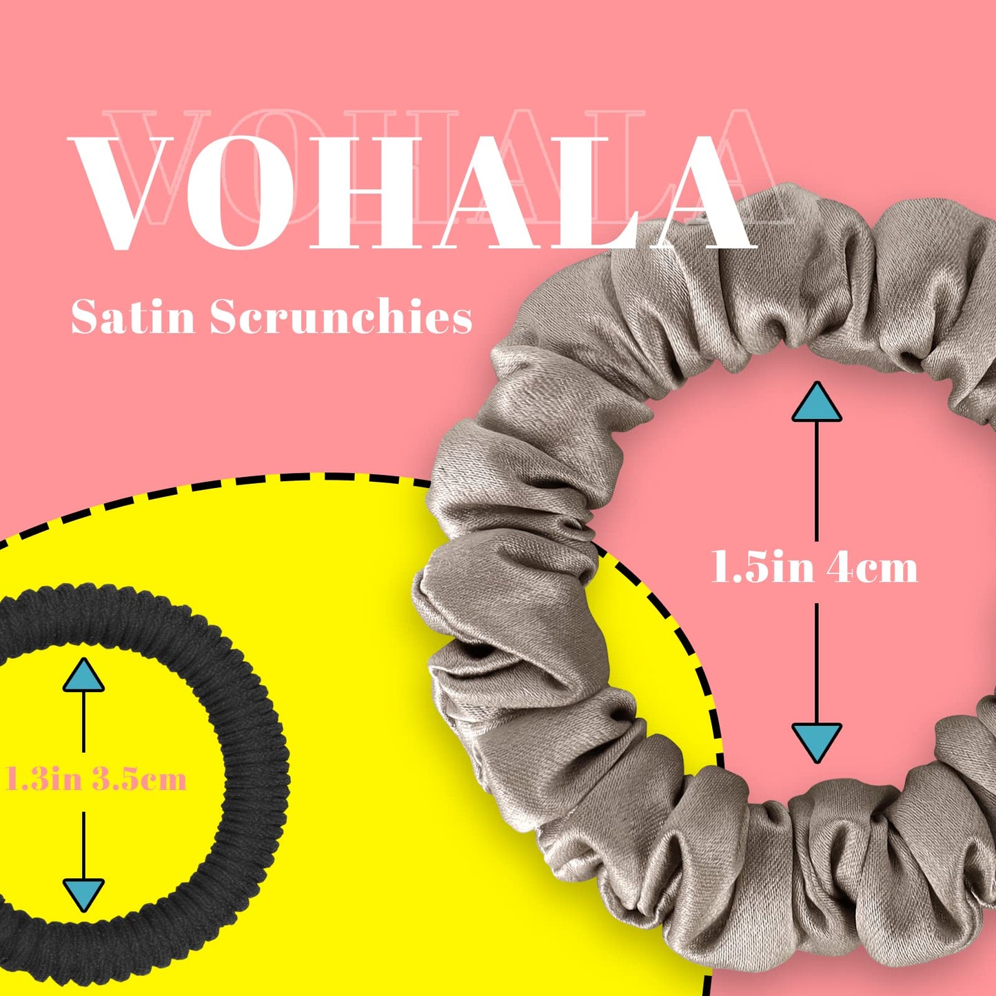 VOHALA 30 Momme Mulberry Small Silk Scrunchies, 5PCS Skinny Silk Scrunchies for Hair & 2PCS Strong Hair Ties Ponytail Holder, Total 7PCS No Damage Luxury Hair Ties for Women (Camel)