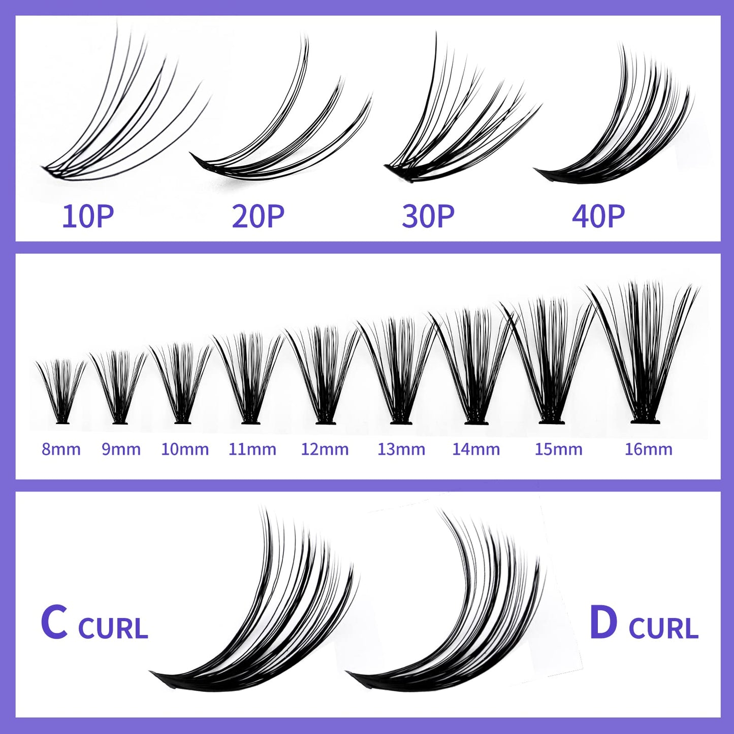 Lash Clusters Lashes Individual 300PCS C/D Curl Eyelash Extensions 0.07mm Thickness Individual Lashes Fluffy and Soft Volume Lashes Matt Dark Lashes Extension 8-16mm Mixed Length Beginner Use Cluster Lashes(300PCS-40D-0.07D,8-16mm Mixed Tray)