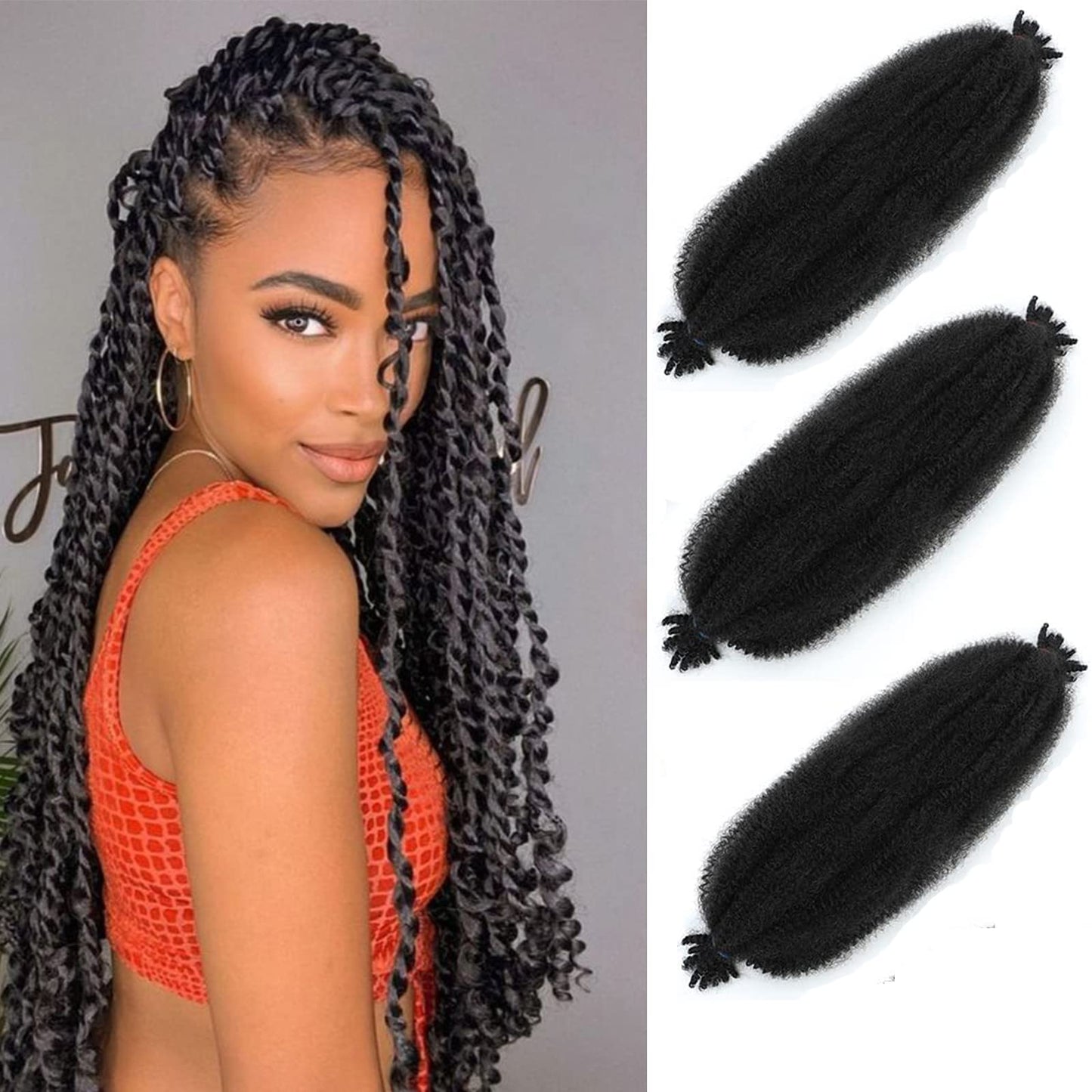 30inch Springy Afro Twist Hair 8 Packs Pre-Separated Springy Afro Twist Hair Crochet Braiding Hair Synthetic Marley Twist Braids Hair Extensions for Black Women(10 Strands/Pack,1B#)