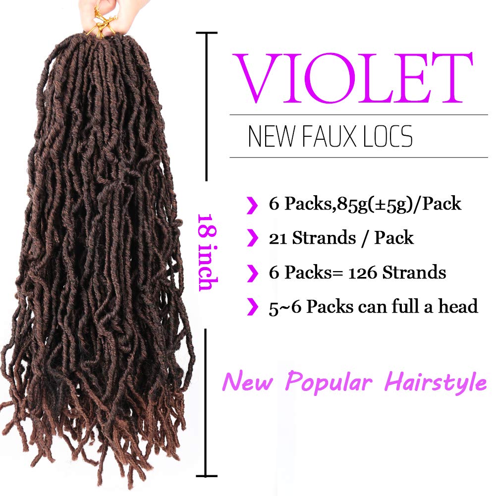 New Faux Locs Crochet Hair 18 Inch 6 Packs Natural Black New Faux Locs Crochet Hair Goddess Curly Faux Locs Crochet Hair 126 Strands (18 Inch, T1B/30)