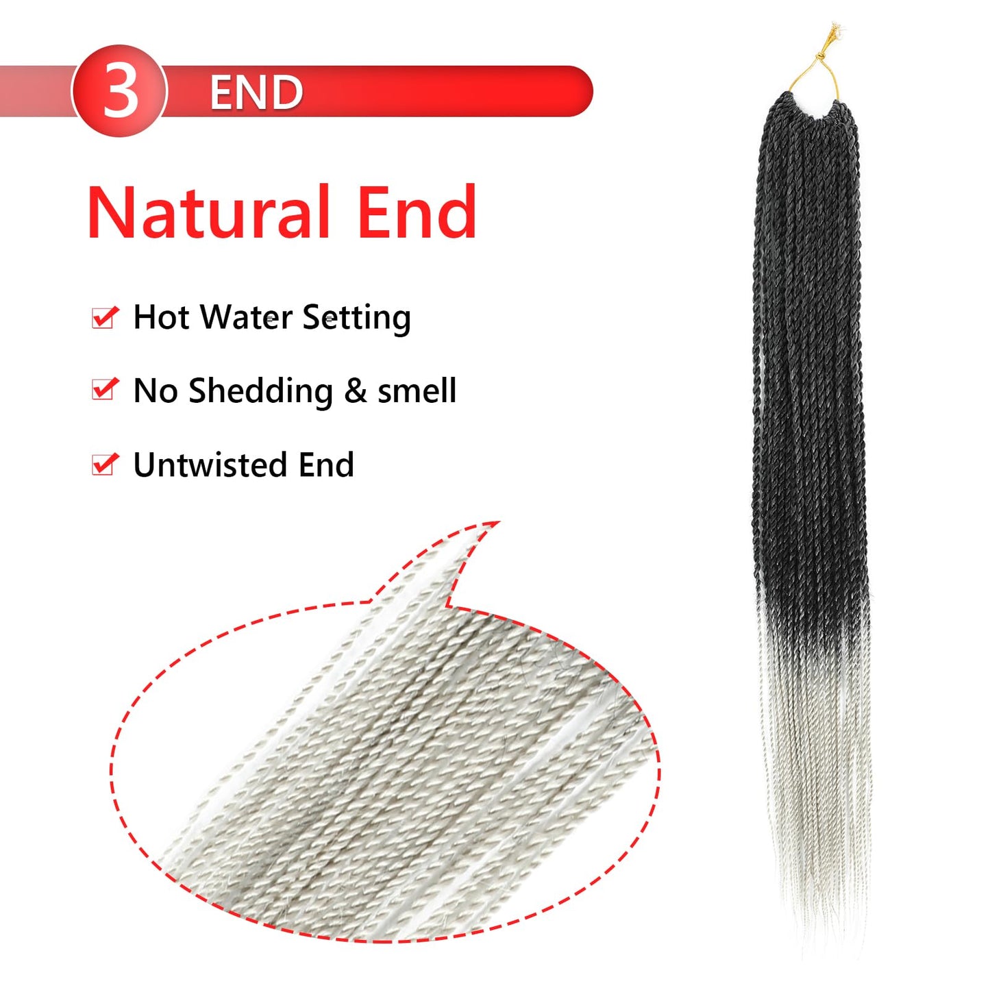 Senegalese Twist Crochet Hair For Black Women 14 Inch 7 Packs Crochet Senegalese Twists Crochet Twists Pre Looped Small Crochet Braids Hair 30Stands/Pack Hot Water Setting(14 Inch, T1B/GRAY)