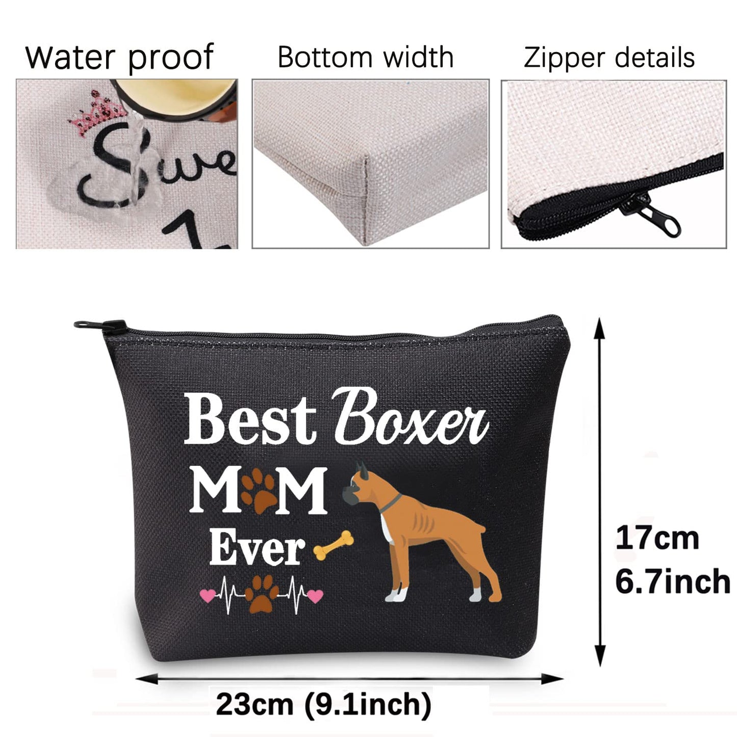 Boxer Mom Gifts Boxer Dog Makeup Bag Best Boxer Mom Ever Cosmetic Bag Boxer Lover Gifts for Boxer Owner Travel Bag Toiletry Bag Organizer Case Purse Pouch (Boxer Mom Bag Black)