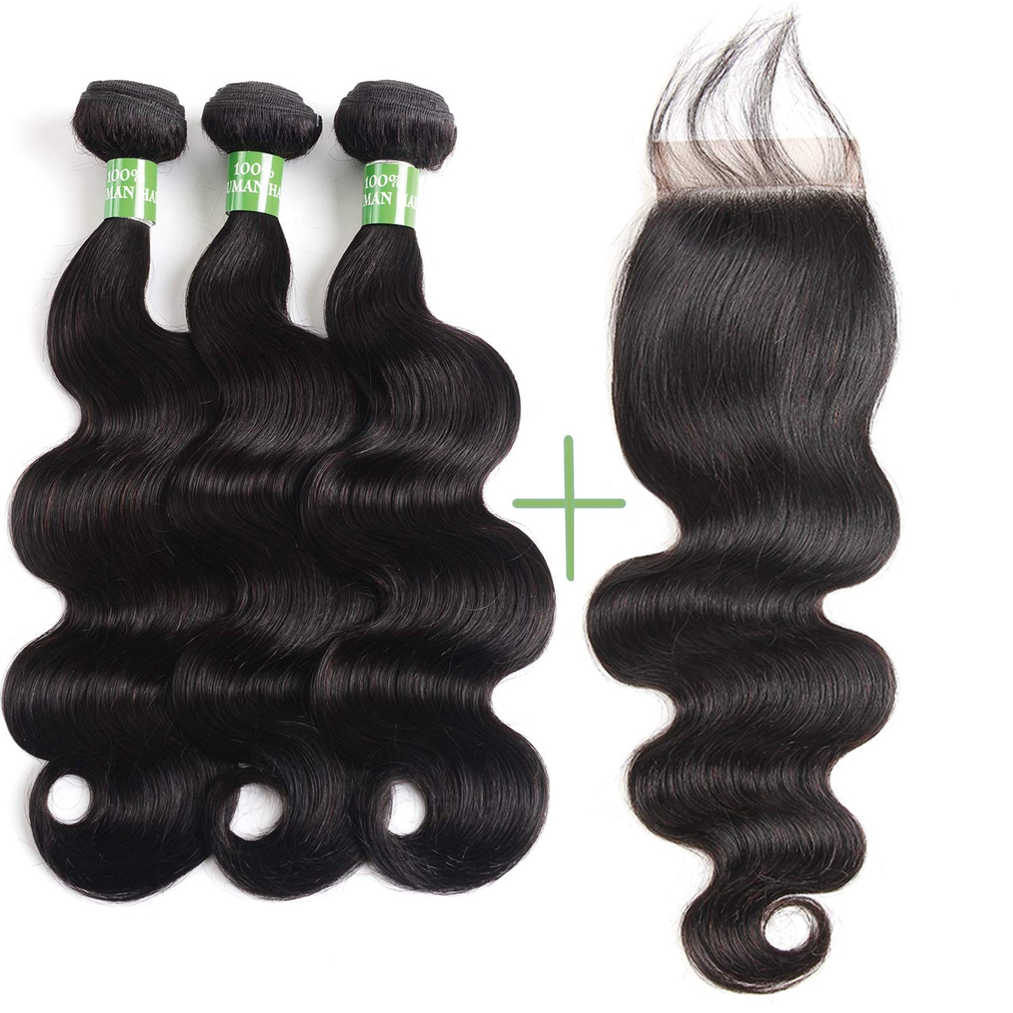 beauty youth Human Hair Body Wave Bundles with Closure (10 12 14 + 10) Unprocessed Virgin Brazilian Human Hair Bundles with Free Part Lace Closure Body Wave 3 Bundles Hair Weave Natural Color