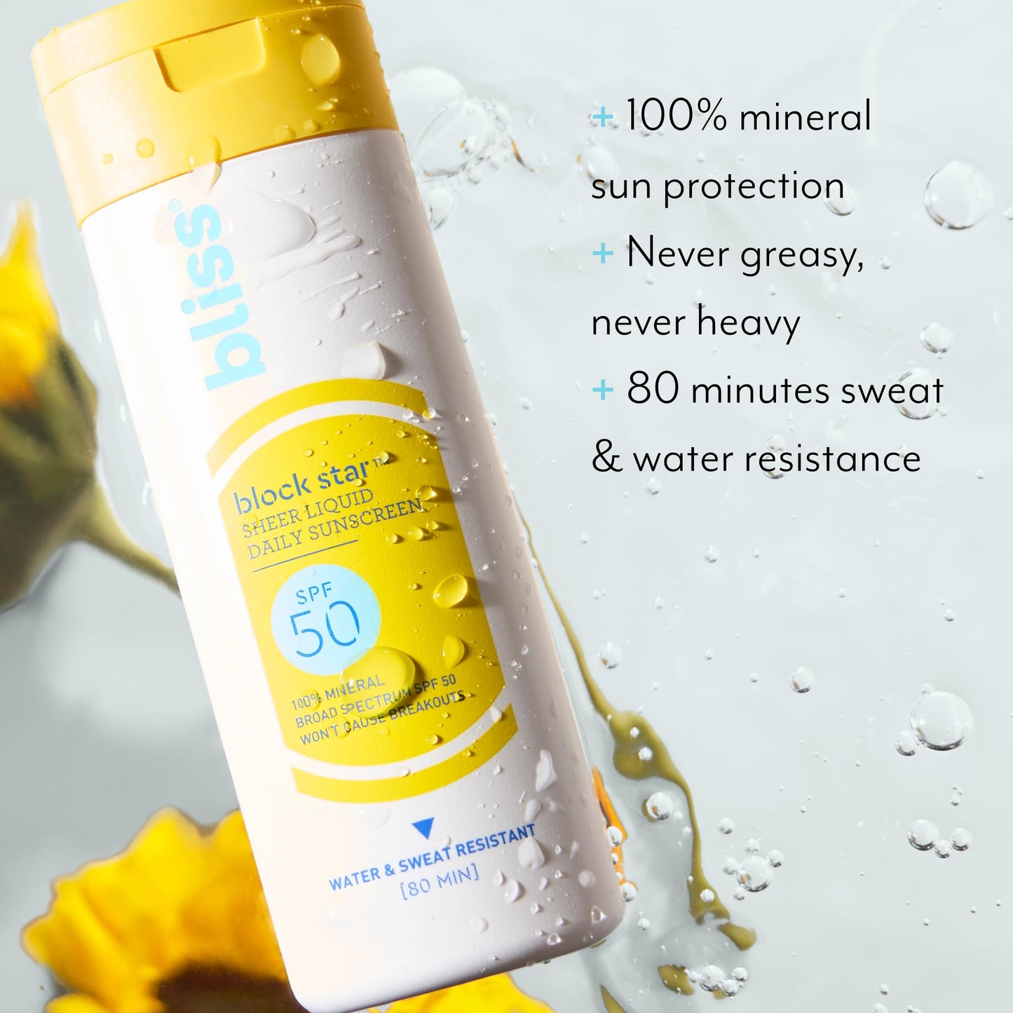 Bliss Block Star Non-Nano Zinc Oxide Mineral Liquid Sunscreen SPF 50 | Broad Spectrum UVA and UVB Sun Protection for Face and Body