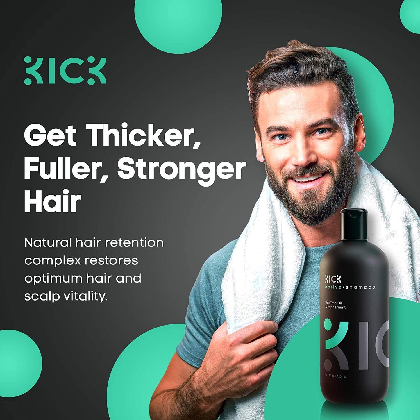 Kick Shampoo +Conditioner +Sea Salt Spray-Style Essentials Bundle High Performance Anti-Dandruff Cleansing/Conditioning for Thinning Hair, Natural Texturizing Spray for Volume-For Men & Women