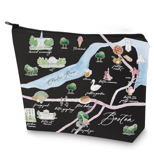 WZMPA Boston City Map Cosmetic Bag Boston Travel Souvenir Gift Boston Long Distance Relationship Makeup Zipper Pouch Bag Boston Merchandise (Boston-BL)