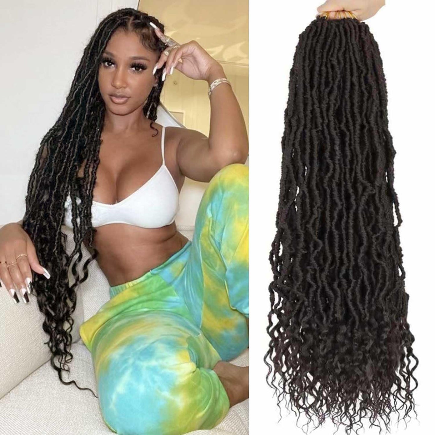 8 Packs Faux Locs Crochet Hair Curly Ends Soft Locs Crochet Braids 24 Inch Bohemian Locs Crochet Loc Hair for Women (24inch(pack of 8), 4#)