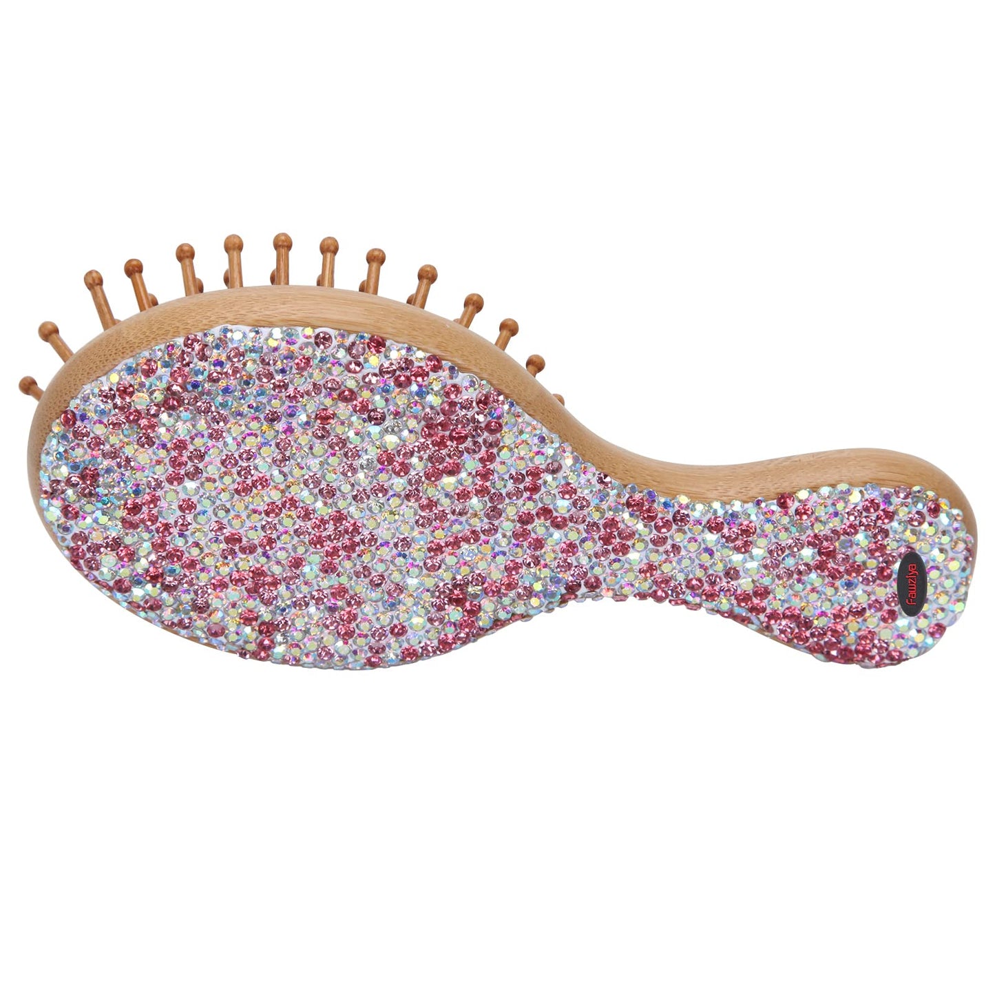 Fawziya Sparkly Hairbrush Oval Bamboo Medium Rhinestone Hairbrushes For Woman-AB Pink