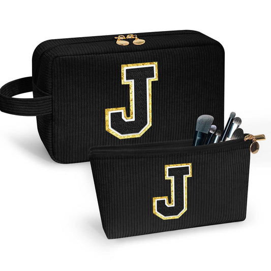 CoolDuffle Initial Makeup Bag Cosmetic Bags for Women Gifts for Women Makeup Bag, Small Makeup Pouch Travel Cosmetic Bag Makeup Brush Bag Toiletry Bag Initial Makeup Bag Cute Makeup Bag Black J