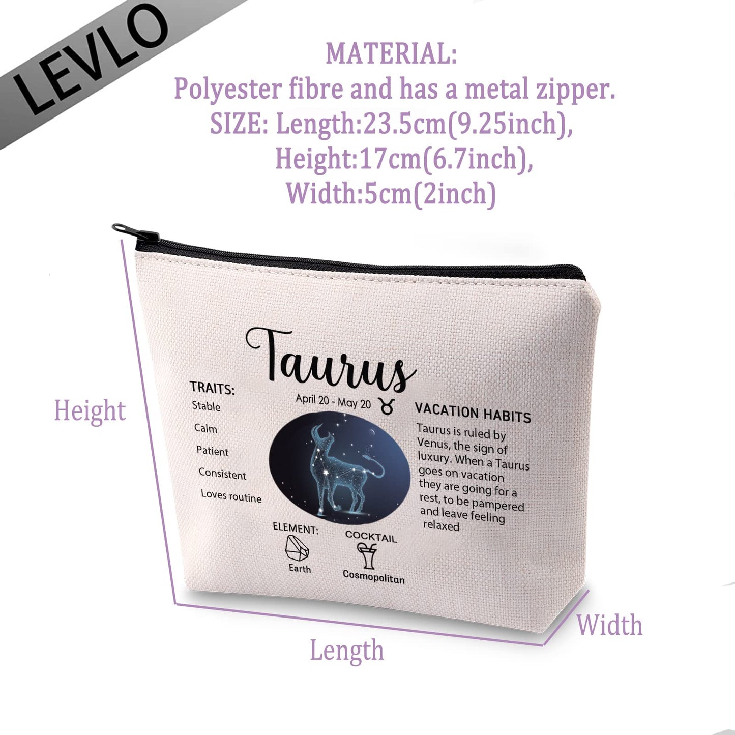 LEVLO 12 Constellation Travel Toiletry Bags 12 Zodiac Cosmetic Makeup Bag Christmas Mother's Day Birthday Gifts(Taurus)