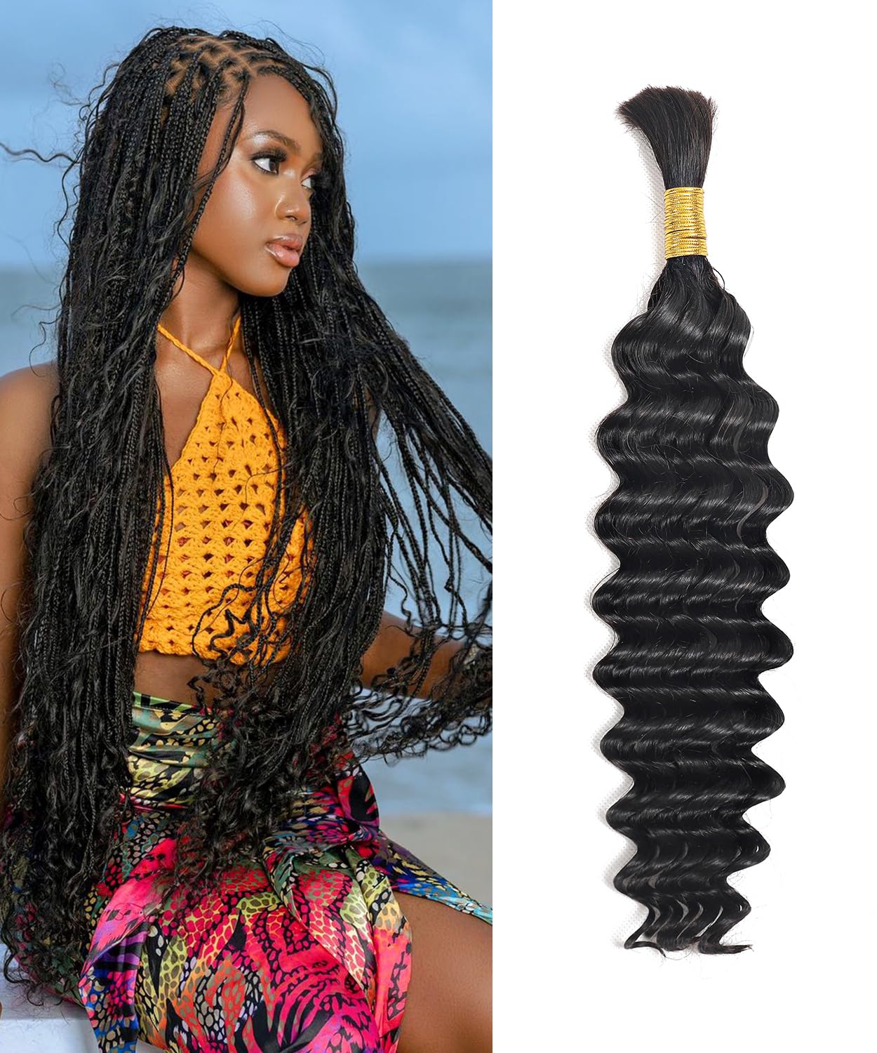 Bulk Human Hair for Braiding - 12A Curly Human Hair Bundles for Black Women - 18 inch(50g), Deep Wave, No Weft, Boho Braids - 100% Unprocessed Brazilian Virgin Human Hair Extensions