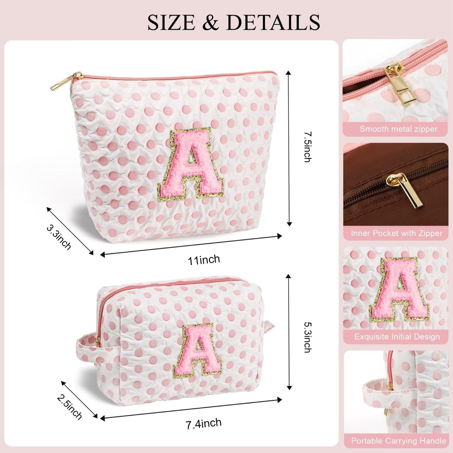 YOOLIFE Cosmetic Bag for Women - Cosmetic Travel Bag for Women, Pink Personalized Initial Makeup Bag, Make Up Travel Bag, Makeup Gift Set, Make Up Case for Women, Gift for Women R