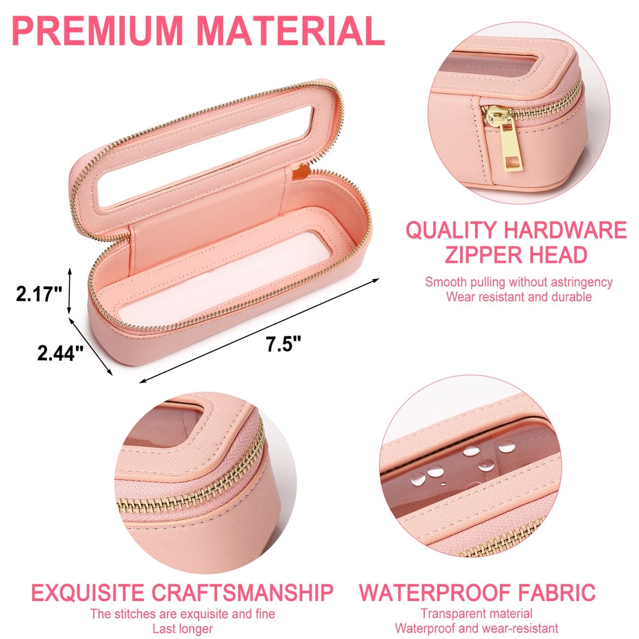 Pinkmik Clear Makeup Bag Portable Brush Bag transparent Travel Cosmetic Case Clear Toiletry Makeup Bag with Zipper for Women (B/Pink,slim)