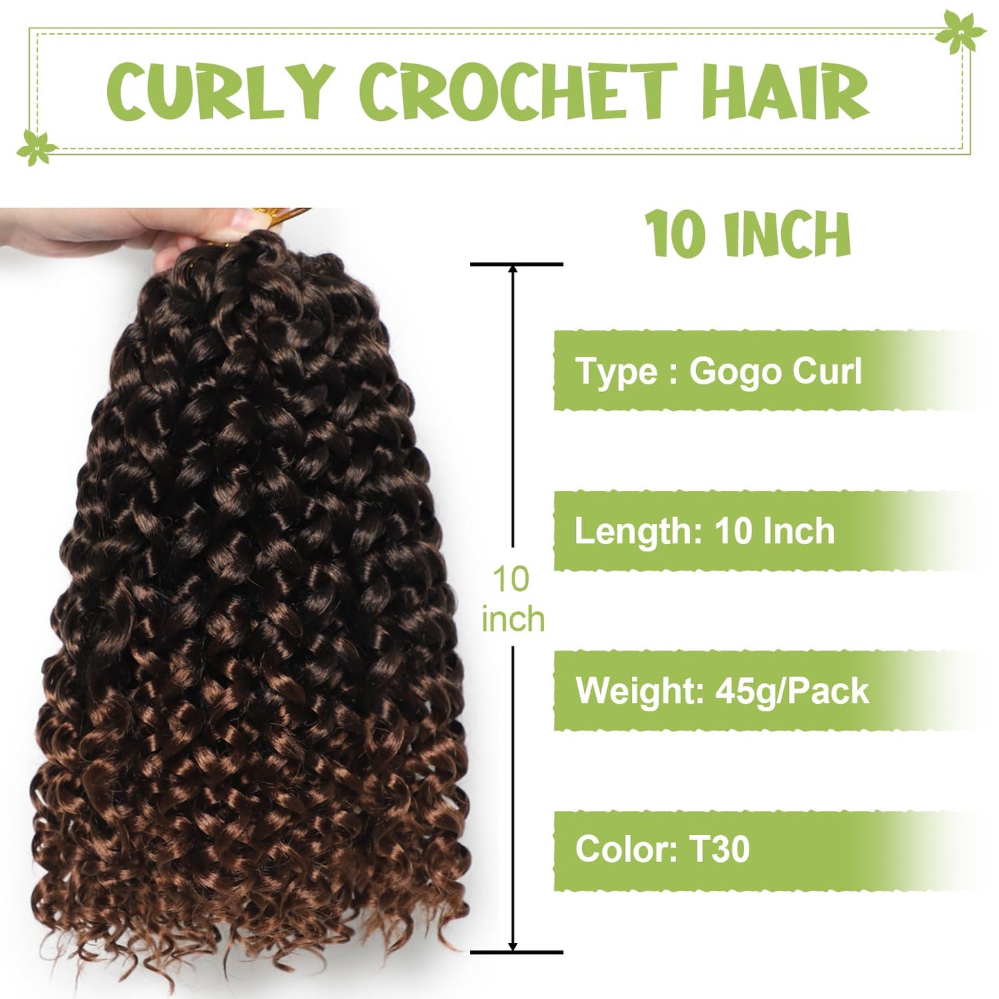 VIOLET 10Inch Gogo Curl Crochet Hair 8Packs Water Wave Crochet Hair Short Beach Curly Crochet Hair for Women Ombre Crochet Hair Extensions(10 Inch, Packs of 8, T30)