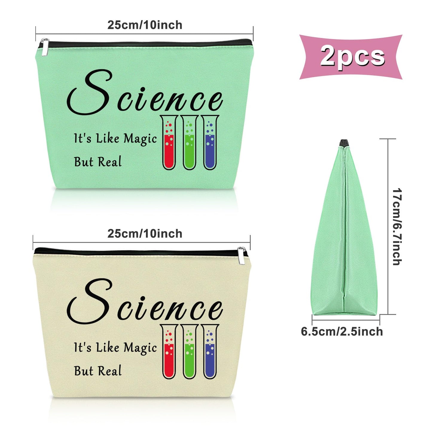 Sazuwu 2PCS Science Teacher Gifts for Women Makeup Bag Scientist Gifts for Her Science Lovers Gifts Ideas Cosmetic Bag Science Themed Gifts for Adults Birthday Christmas Gifts Travel Pouch