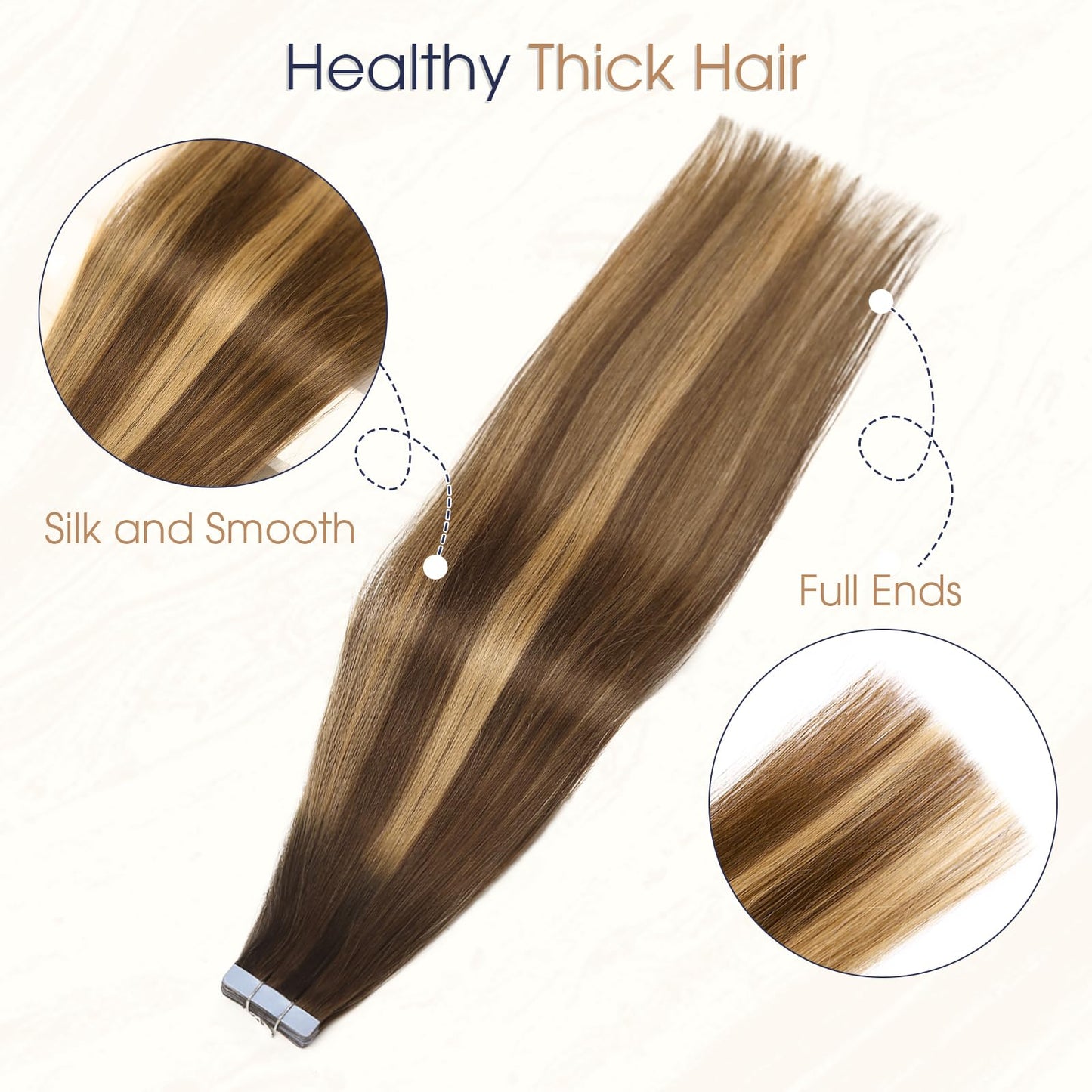 LADY MIRANDA Tape in Hair Extensions Human Hair 100% Remy Hair Extensions 20 Inch 20 Pcs 50g/pack Tape in Extensions Seamless Invisible Long Lasting Tape in Hair Extensions (T4/27, 20 Inch)