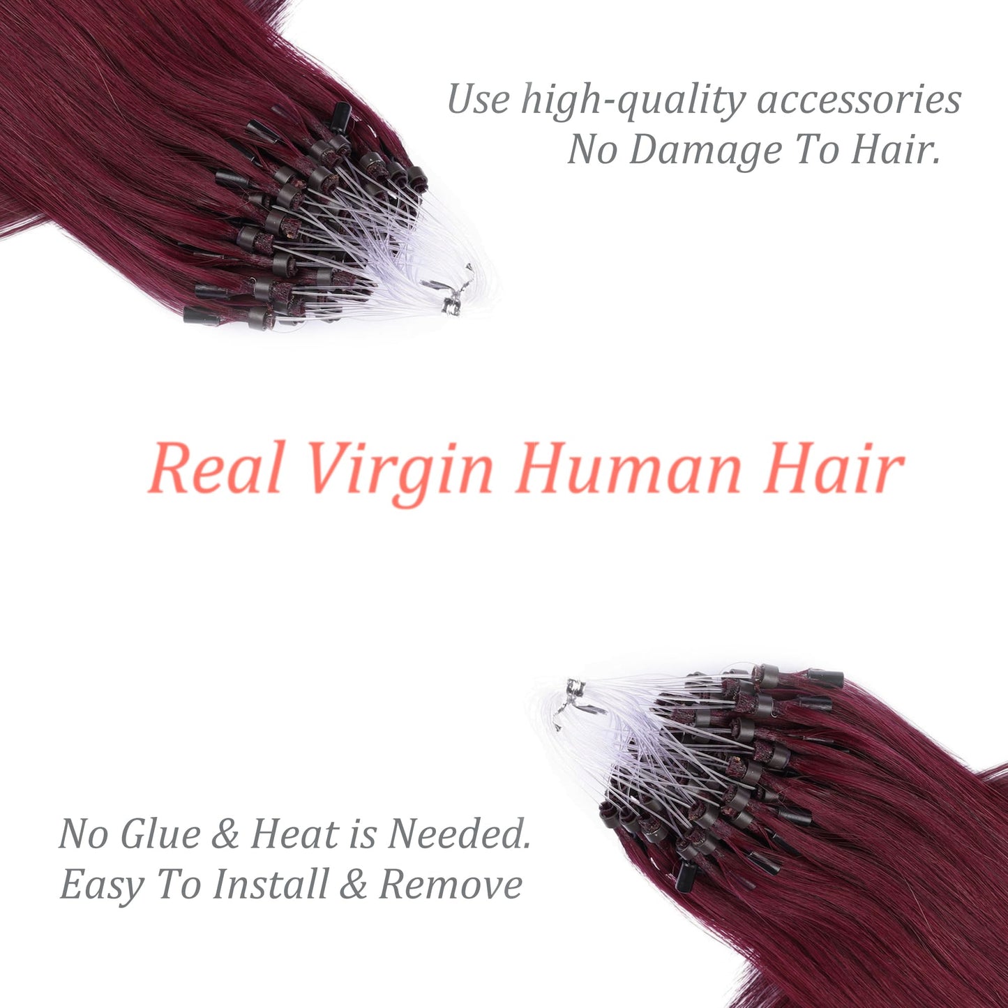 Micro Link Hair Extensions Human Hair 30g 22inch(#99J) Wine Red Microlink Hair Extensions Human Hair Microbead Hair Extensions Microlink Hair Extensions Micro Link Hair Extensions For Women