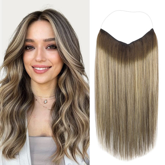 Marat Wire Hair Extensions 14 inch 75g Balayage Chocolate Brown to Honey Blonde Remy Human Hair Extensions with Fish Line Invisible Wire Hair Extensions Real Human Hair Hair Extensions