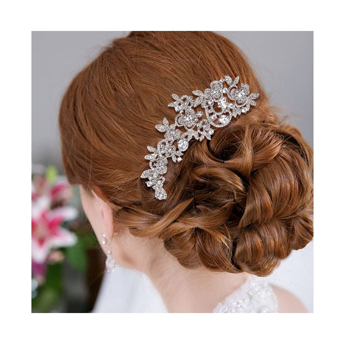 EVER FAITH Wedding Hair Accessories Austrian Crystal Zircon Flower Leaf Cluster Bridal Hair Side Comb Clear Silver-Tone