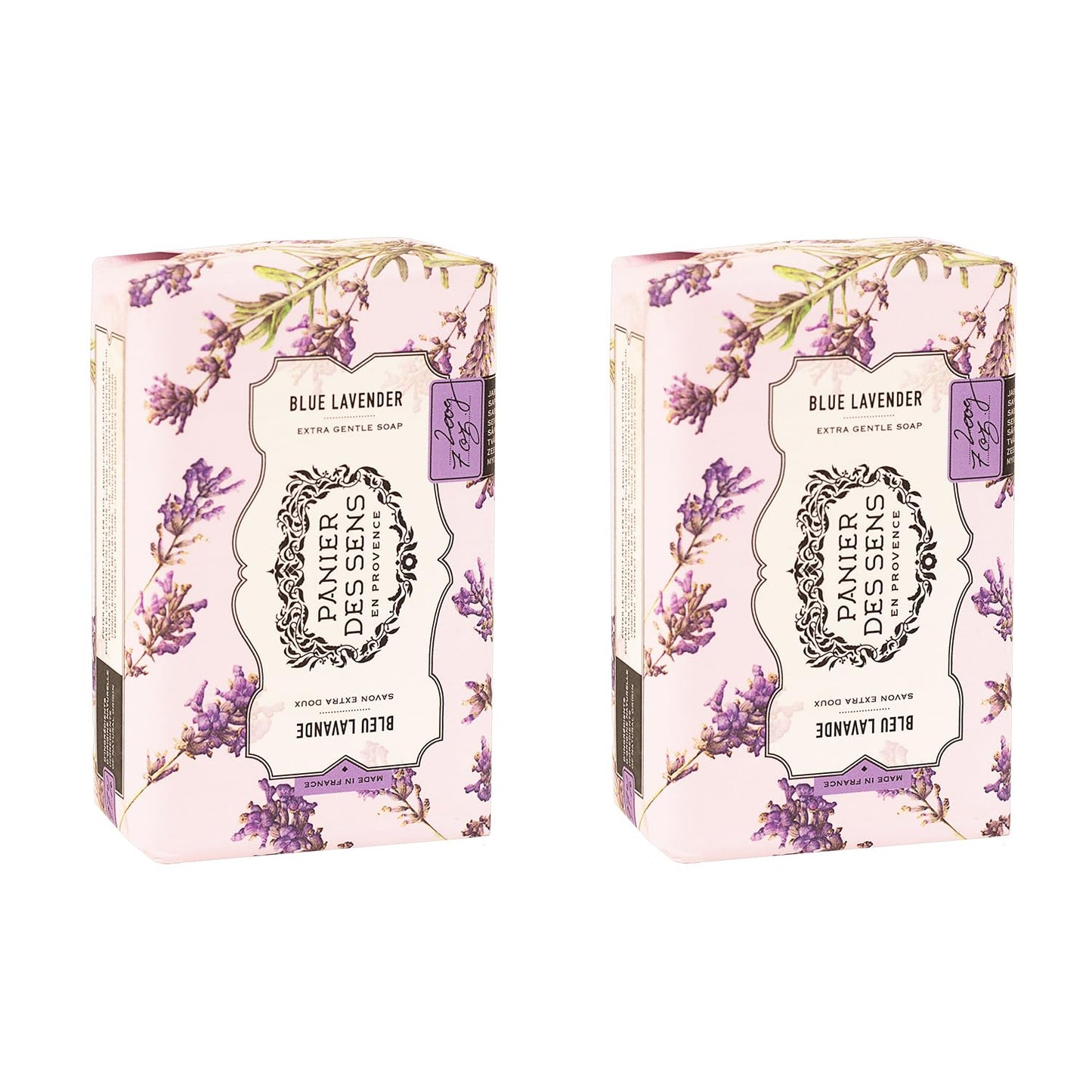 Panier des Sens Lavender Shea butter natural bar soap, bath & body soap bars - Made in France 95% natural - 2 bars, 7oz/200g each