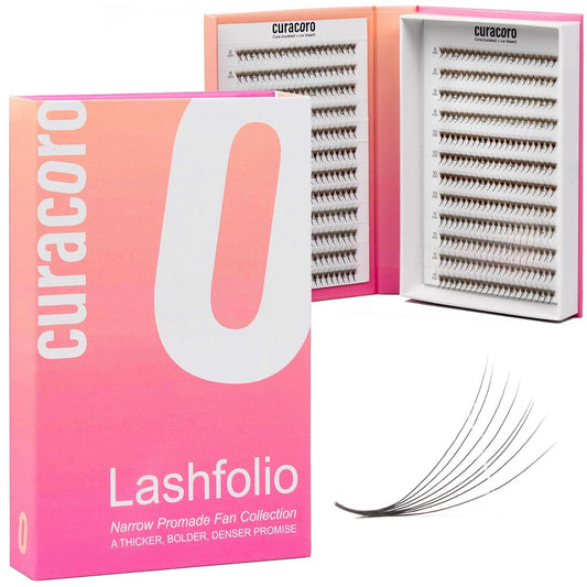 Curacoro LashFolio Narrow Promade Fans, Handmade Volume Eyelashes, 5D~10D, C CC D Curl, Thickness 0.03~0.07mm, 8-15mm Length, Professional Long-Lasting Promade Lash Fans (6D-0.07 CC, 8mm-11mm)