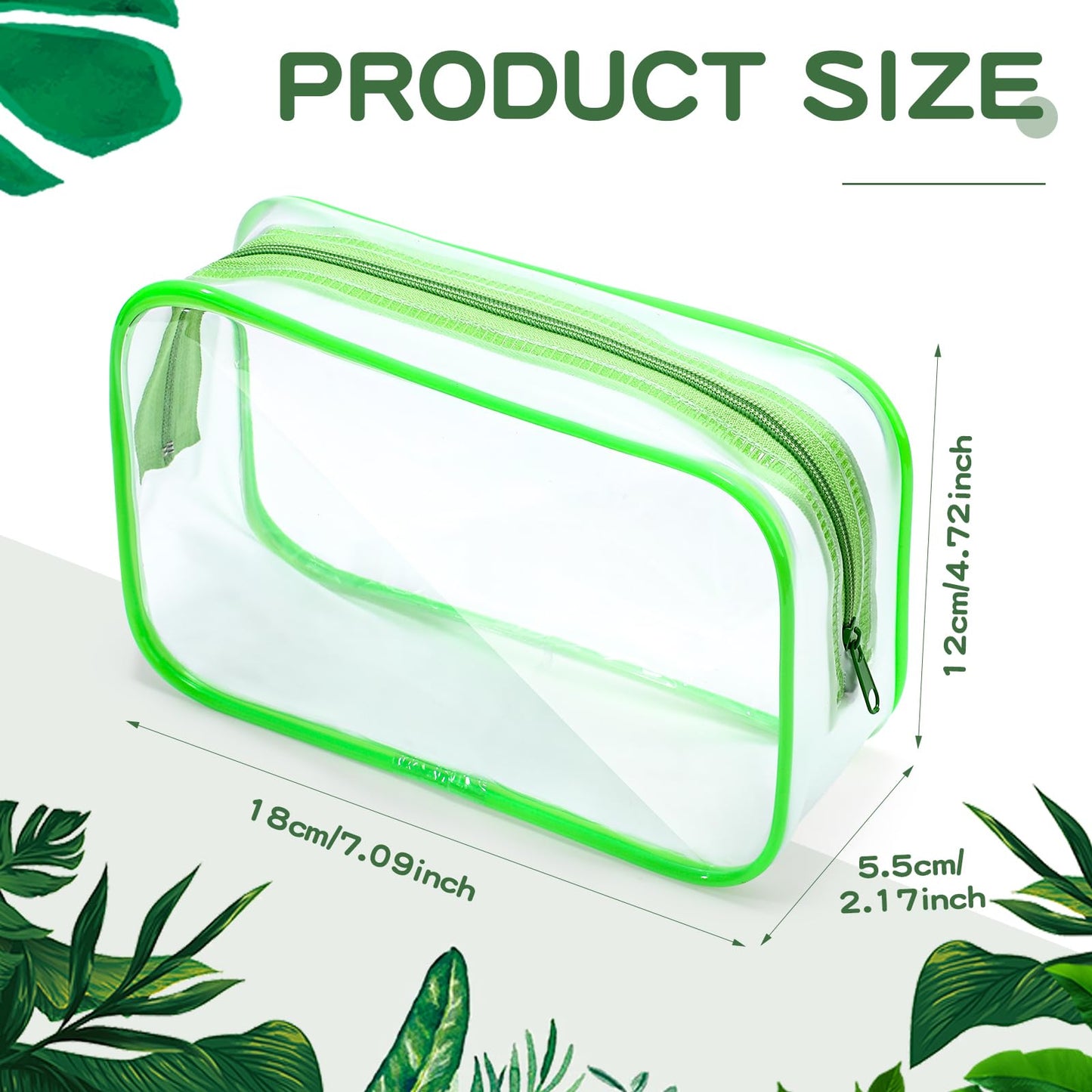 Weewooday 12 Pieces Clear Cosmetics Bag PVC Zippered Clear Toiletry Carry Pouch Portable Cosmetic Makeup Bag Waterproof Makeup Bag Vinyl Plastic Organizer Case for Vacation Bathroom (Green,Medium)