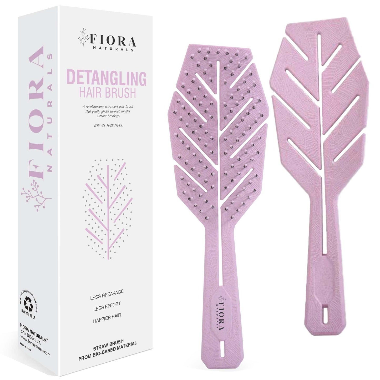 Fiora Naturals Hair Detangling Brush -100% Bio-Friendly Detangler hair brush w/Ultra-soft Bristles- Glide Through Tangles with Ease - For Curly, Straight, Women, Men, Kids, Toddlers, Wet and Dry Hair