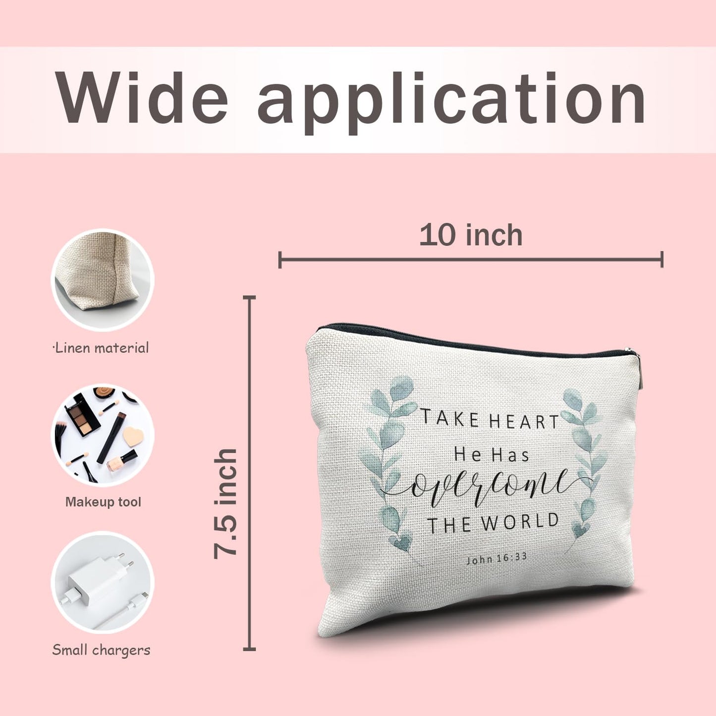 Nogrit Christian Inspirational Makeup Bag Cosmetic Bags for Women, Christian Gifts for Women Faith, Religious Bible Verse Small Makeup Cosmetic Bag for Purse, John 16:33