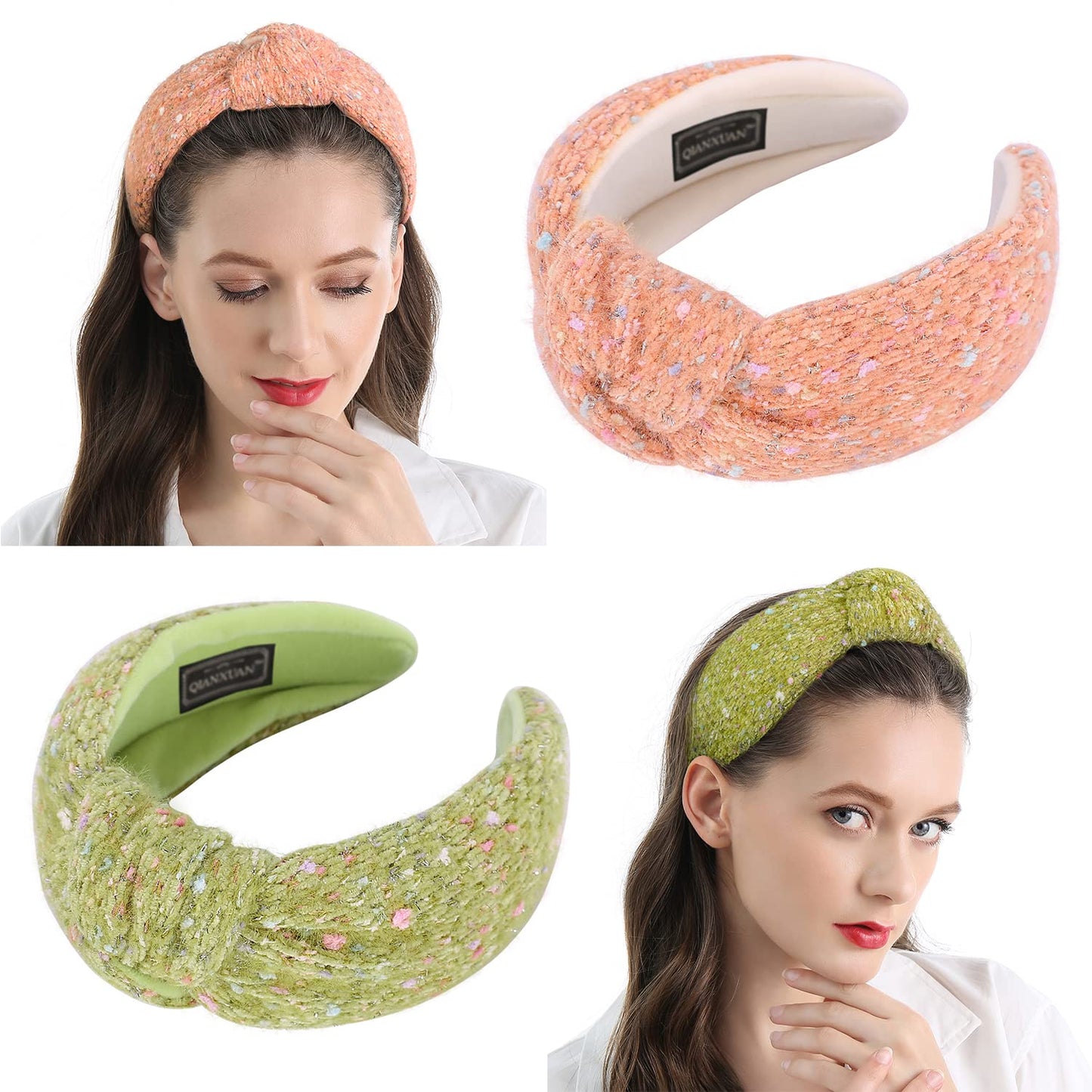 QIANXUAN Fabric Headbands For Women'S Hair Fashion Solid Color Headbands For Girls Woven Women Hair Accessories Knitting Wide Soft Lady Turban Top Knotted Glam Hairbands