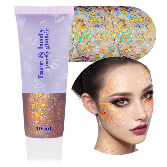 MEICOLY Chameleon Colorful Body Glitter,Chunky Glitter Face Paint,Color Changing Mermaid Face Glitter Gel,Holographic Glitter Sequin for Face Body Hair,Halloween Festival Party Glitter Makeup,50ml