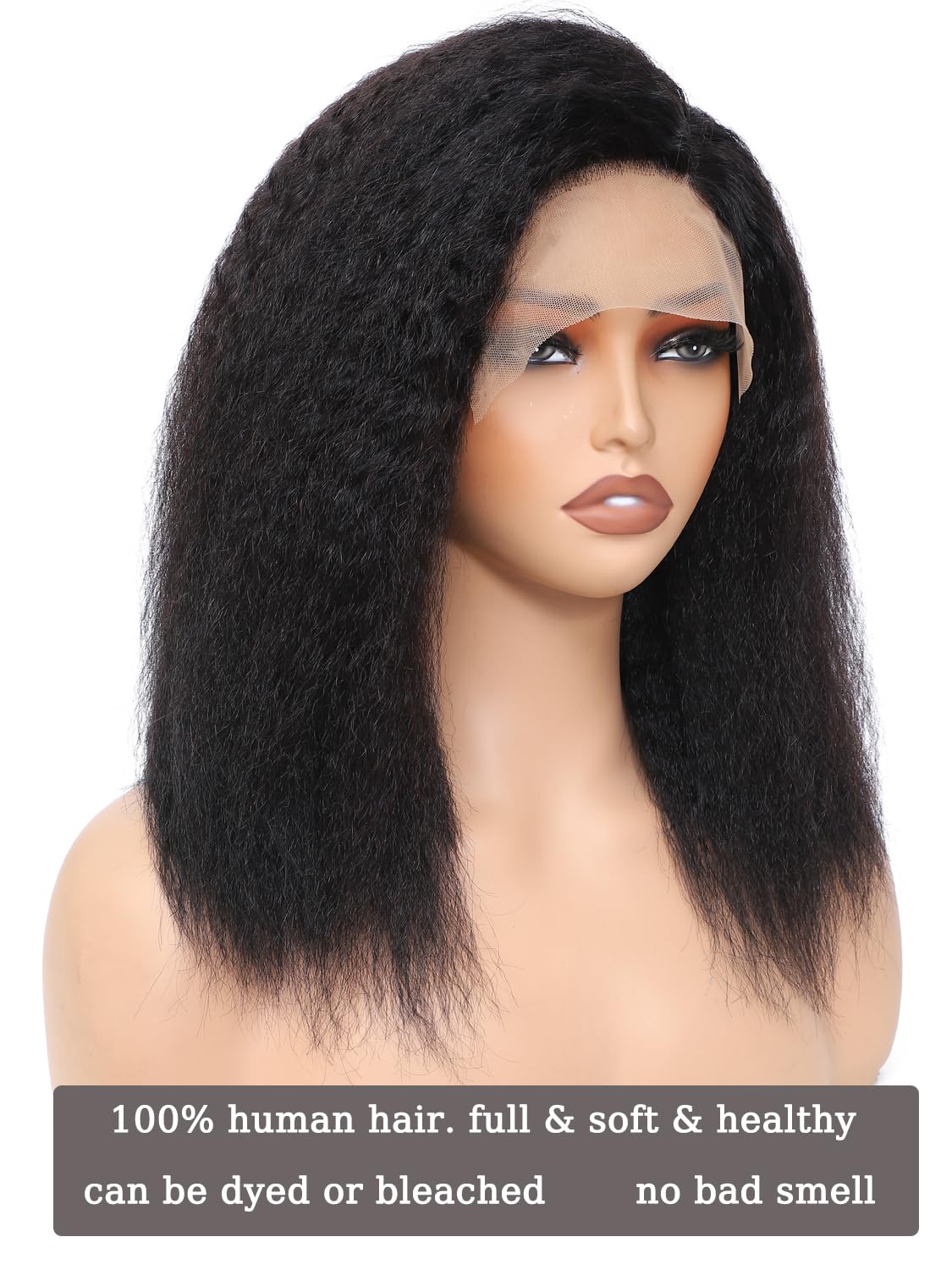 LYOLKSER kinky straight lace front wigs human hair pre plucked 180 density 100% human hair wigs yaki straight 6x4x1 c side part transparent hd glueless lace wigs for women 12 inch