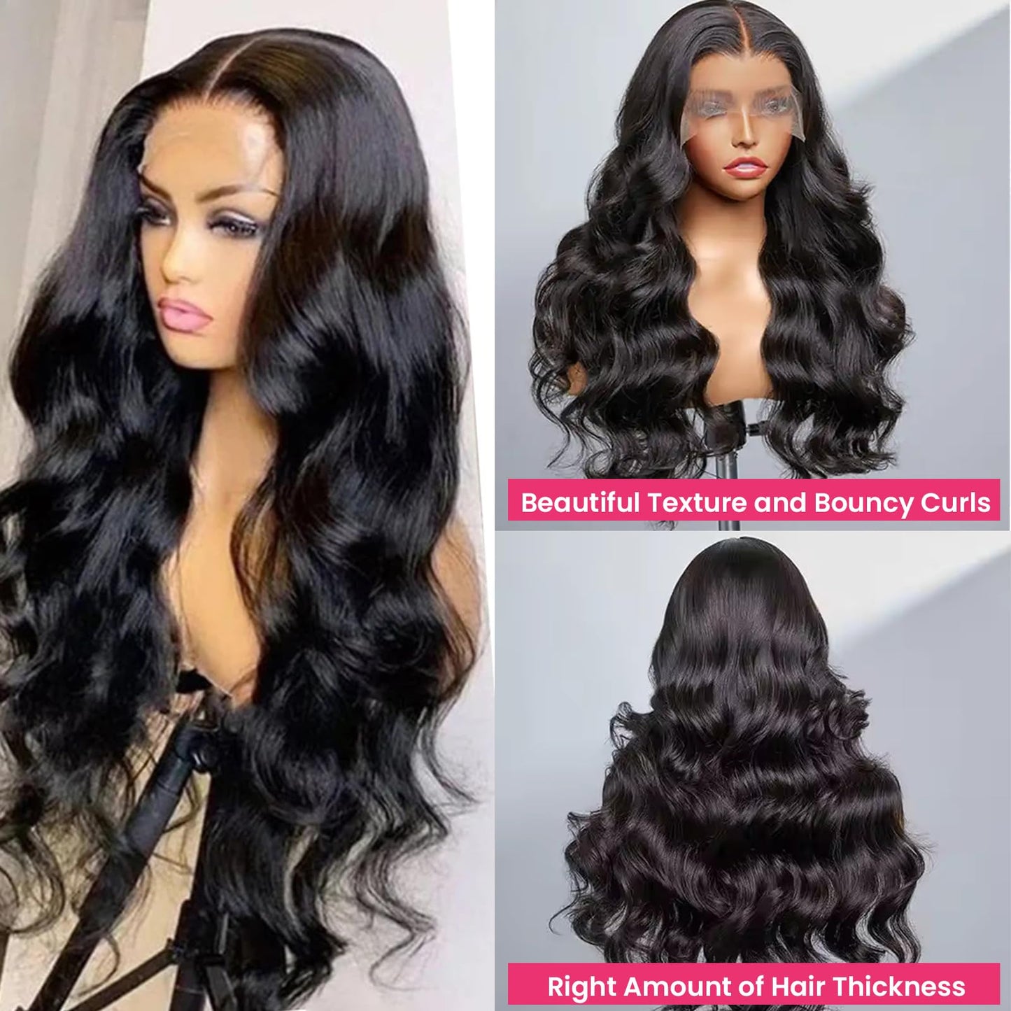 Body Wave Lace Front Wigs Human Hair 13x6 HD Body Wave Human Hair Wig Natural Black Glueless Lace Frontal Wigs 20 Inch 150% Density Pre Plucked with Baby Hair