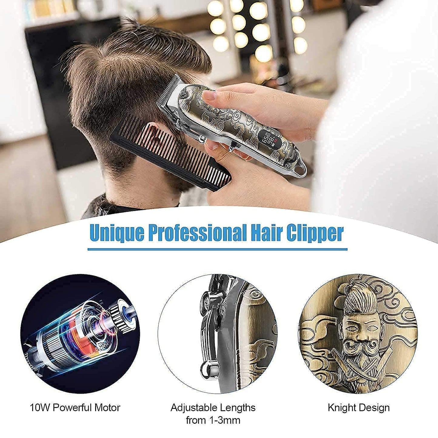 Suttik Haircut Clippers and Trimmers Set,Cordless Ornate Hair Clippers for Men Professional Barber Clippers for Hair Cutting Kit with T-Blade Beard Trimmer Set, Knight, LED Display(Gold)