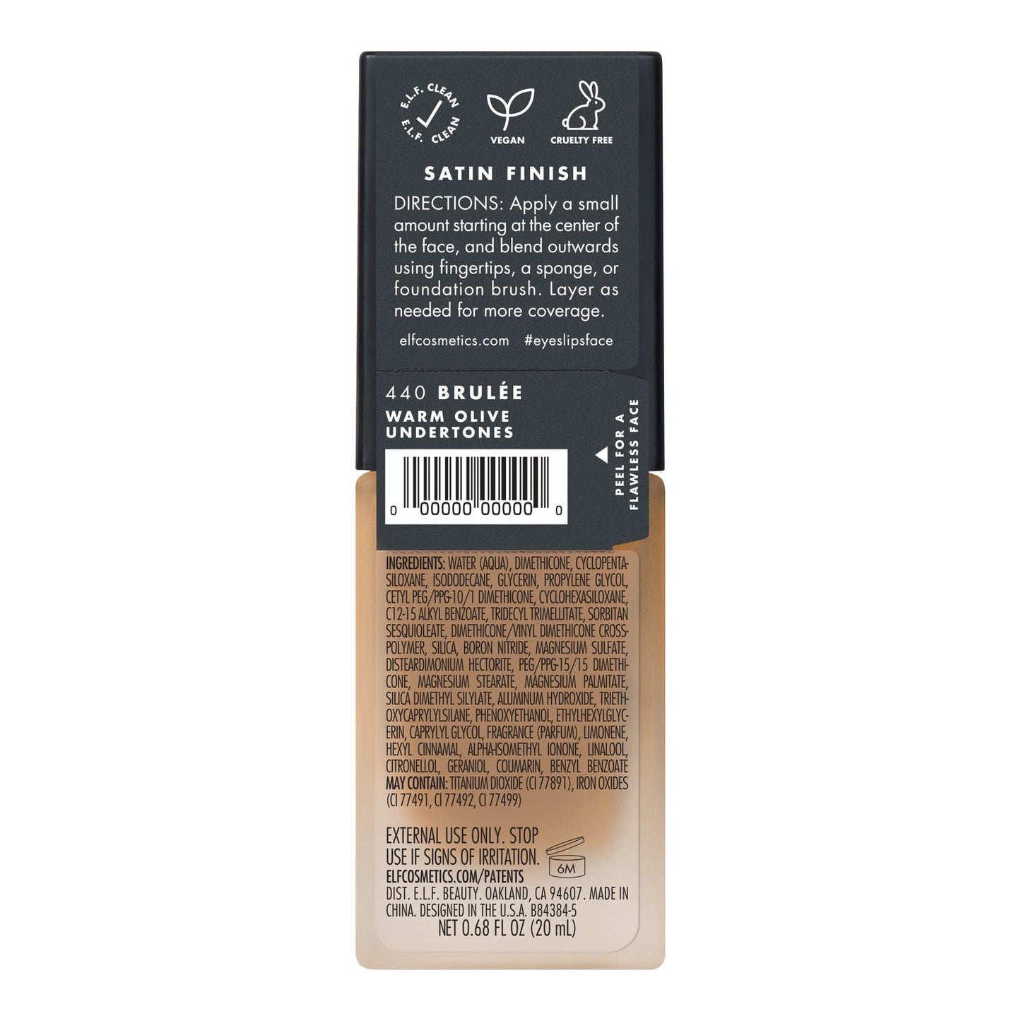 e.l.f. Flawless Finish Foundation, Lightweight & Medium Coverage, Semi-Matte Finish, Brulée, 0.68 Fl Oz (20mL)