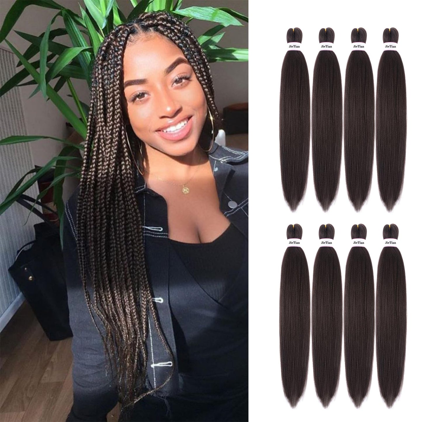 Liang Dian Braiding Hair Pre Stretched Ombre 30 Inch 8 Packs Synthetic Crochet Braids Hot Water Setting Professional Soft Yaki Texture Synthetic Hair Extensions(4#)