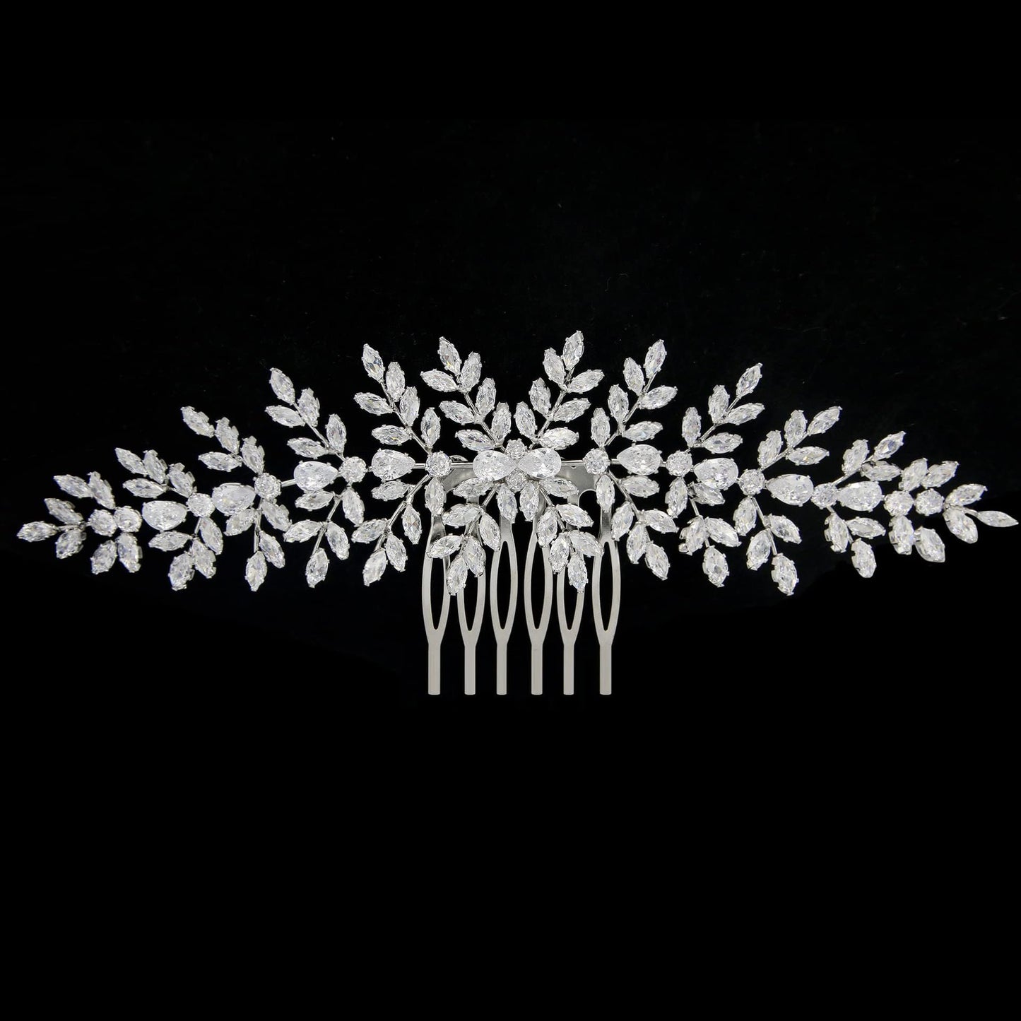 Cubic Zirconia Bridal Hair Comb Headpiece Crystal Hair Pieces for Brides Hair Clip Small Silver Wedding Hair Accessories Peinetas Para Cabello De Mujer Elegantes (Silver-Long)