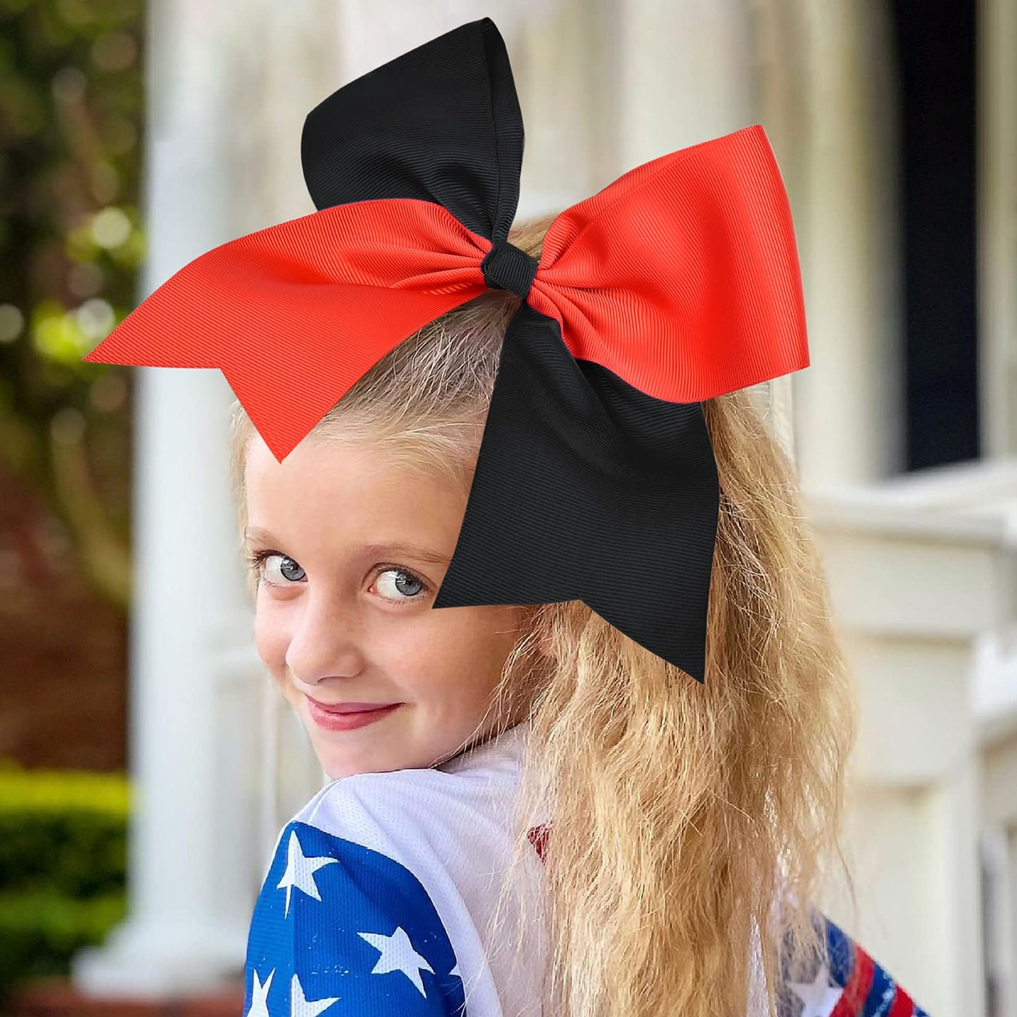 12PCS 8" Large Cheer Bow Red Black Ponytail Holder Elastic Band Hair Ties Hair Bow Accessories for Cheerleading Teen Girls High School College Softball Competition Sports