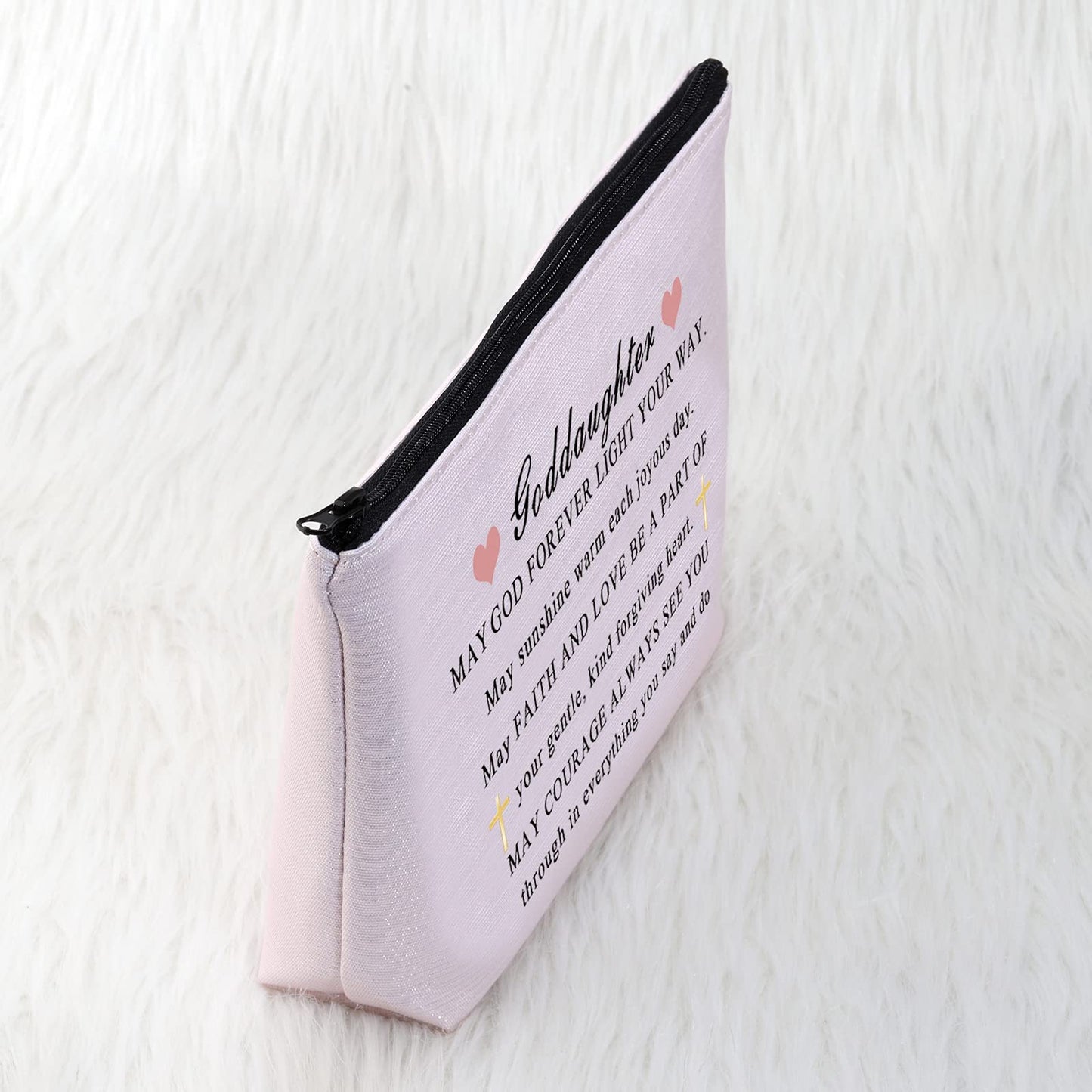 CMNIM Goddaughter Gifts Makeup Bag Goddaughter Religious Gifts Goddaughter Cosmetic Bag Zipper Pouch May God Forever Light Your Way (Goddaughter Makeup Bag Pink)