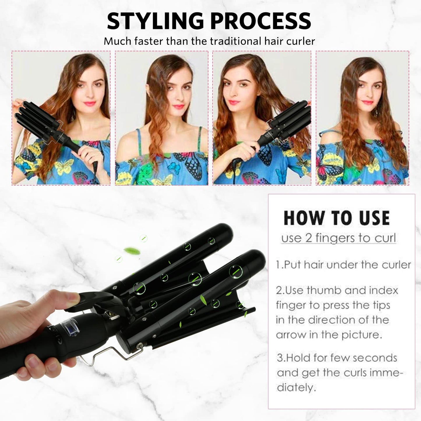 SOMOYA 25mm Black Ceramic Hair Iron - Heats Up Fast, Protects Hair, Adjustable Temperature