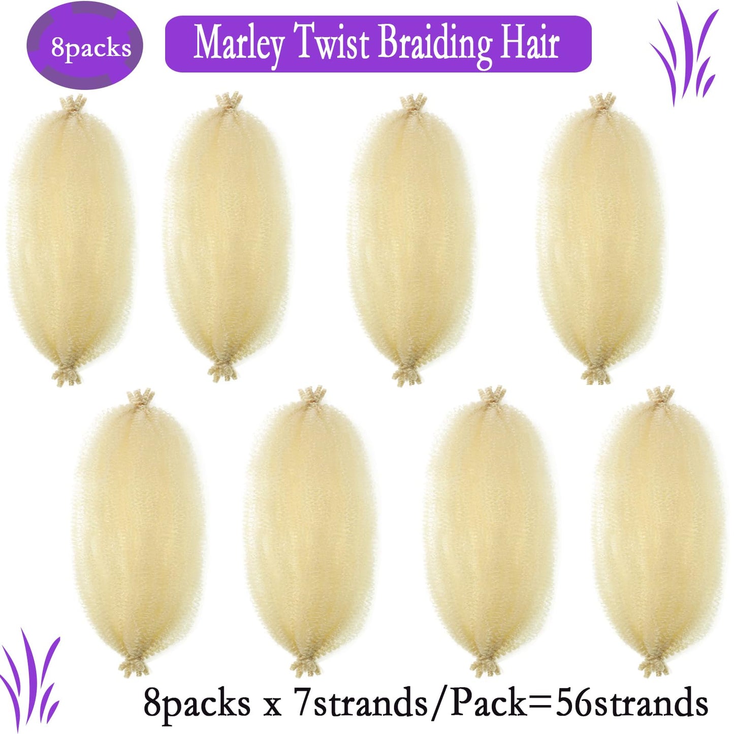 613 Blonde Marley Twist Hair Wrapping Hair for Soft Locs 18 Inch Marley Twist Hair Pre-Fluffed for Black Women 8 Packs Blonde spring Afro Kinky Curly Cuban Twist Braiding Hair ((Pack of 8), 613#)