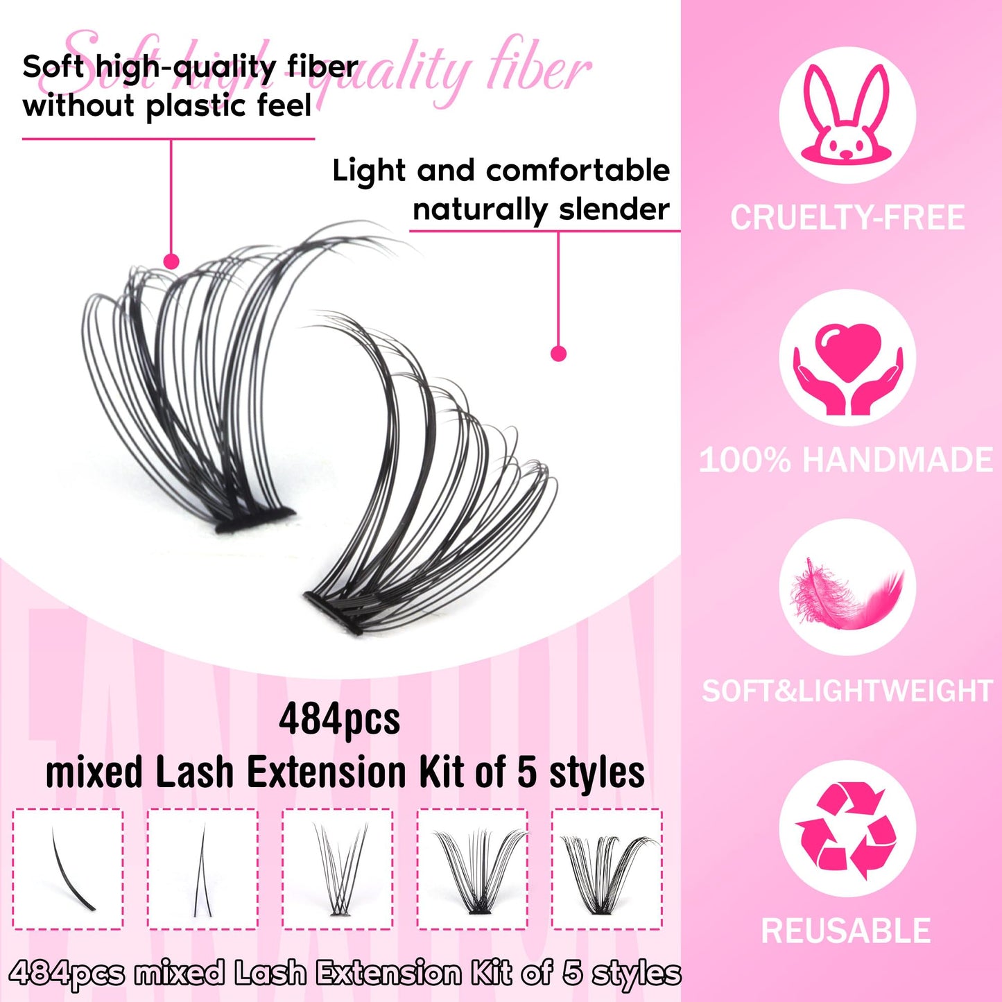 Lash Clusters Wispy 30D+40D D Curl Natural Cluster Lashes 484Pcs Lash Cluster and Bottom Lashes 9-16mm Mix Individual Lashes for Beginners