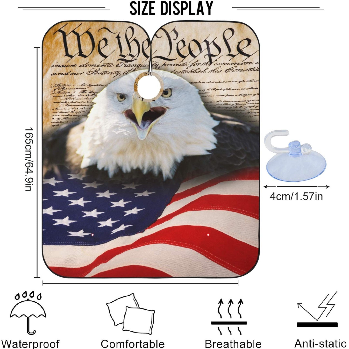 visesunny Barber Cape American Flag Bald Eagle Polyester Hair Cutting Salon Cape Apron Anti-Static Haircut Shaving Cloth Beard Shaving Bib Hairdressing Cape