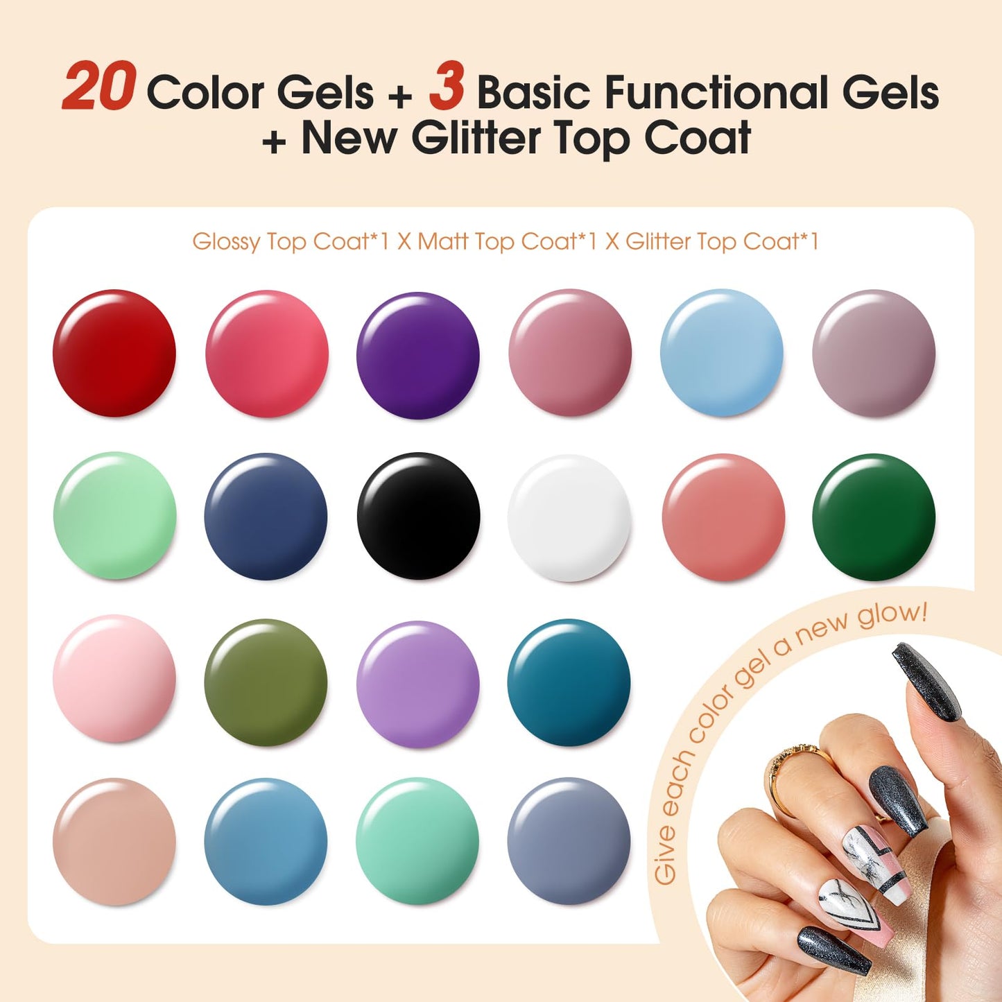 ROSALIND 60PCS Gel Nail Kit with U V Light Starter Kit, 43 Colors Gel Polish Kit Soak Off Gel Base and Matte/Glossy Top Coat Manicure Tools Nail Gel Kit Gifts for Women