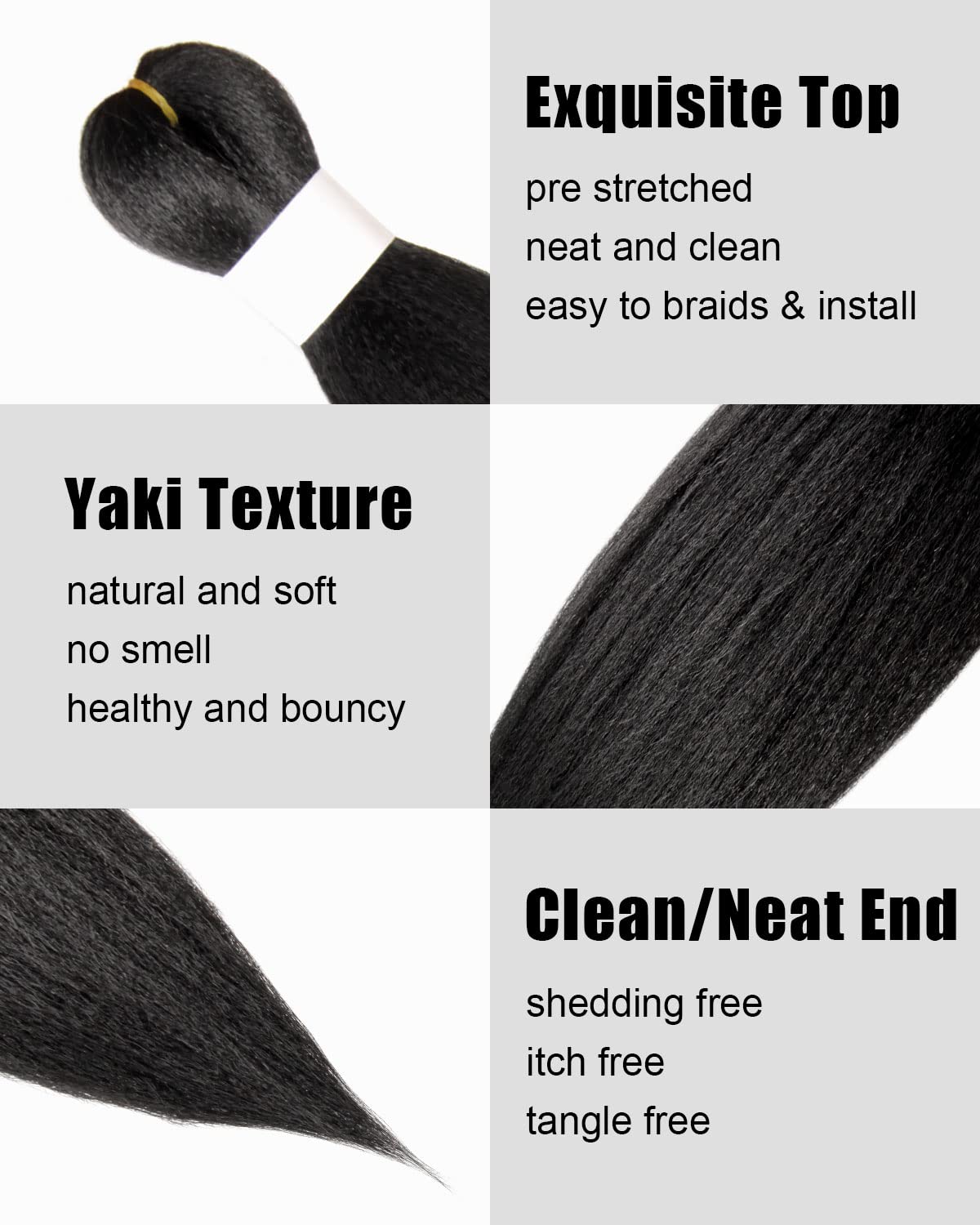 KAVSORAPI Braiding Hair 20 Inch Pre Stretched Hair Color 1 Long Straight Crochet Braids Yaki Texture Synthetic Hair 3 Packs (1#/Jet Black)