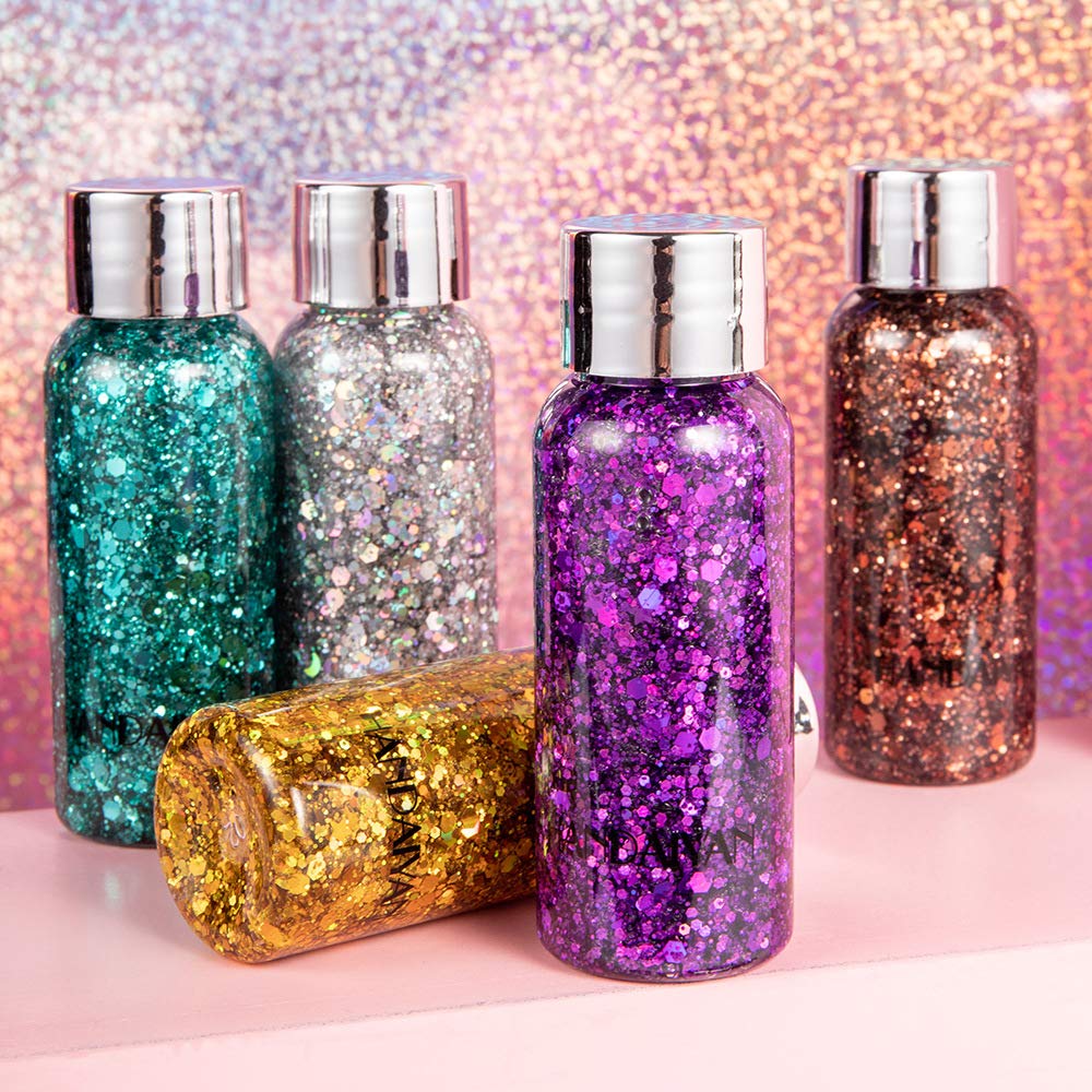 GL-Turelifes Mermaid Sequins Chunky Glitter Liquid Eyeshadow Glitter Body Gel Festival Glitter Cosmetic Face Hair Nails Makeup Long Lasting Sparkling 30g (#06 Purple)