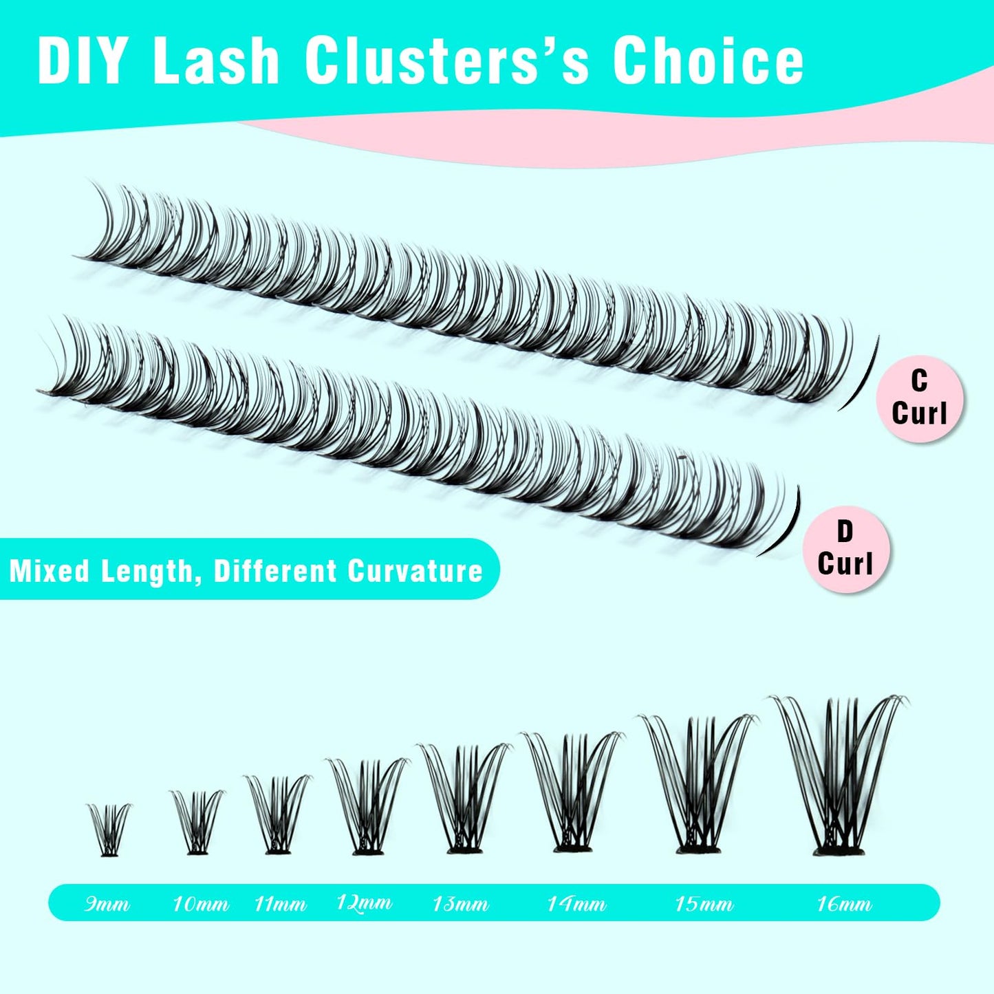 VAVALASH Lash Clusters 20D-C-0.07-9-16MM DIY Individual Lashes 280 PCS Cluster Lashes 10D 20D 30D 40D 50D C D Curl Volume False Eyelash Extensions DIY Lash Extensions at Home (20D-0.07-C,9-16mm)