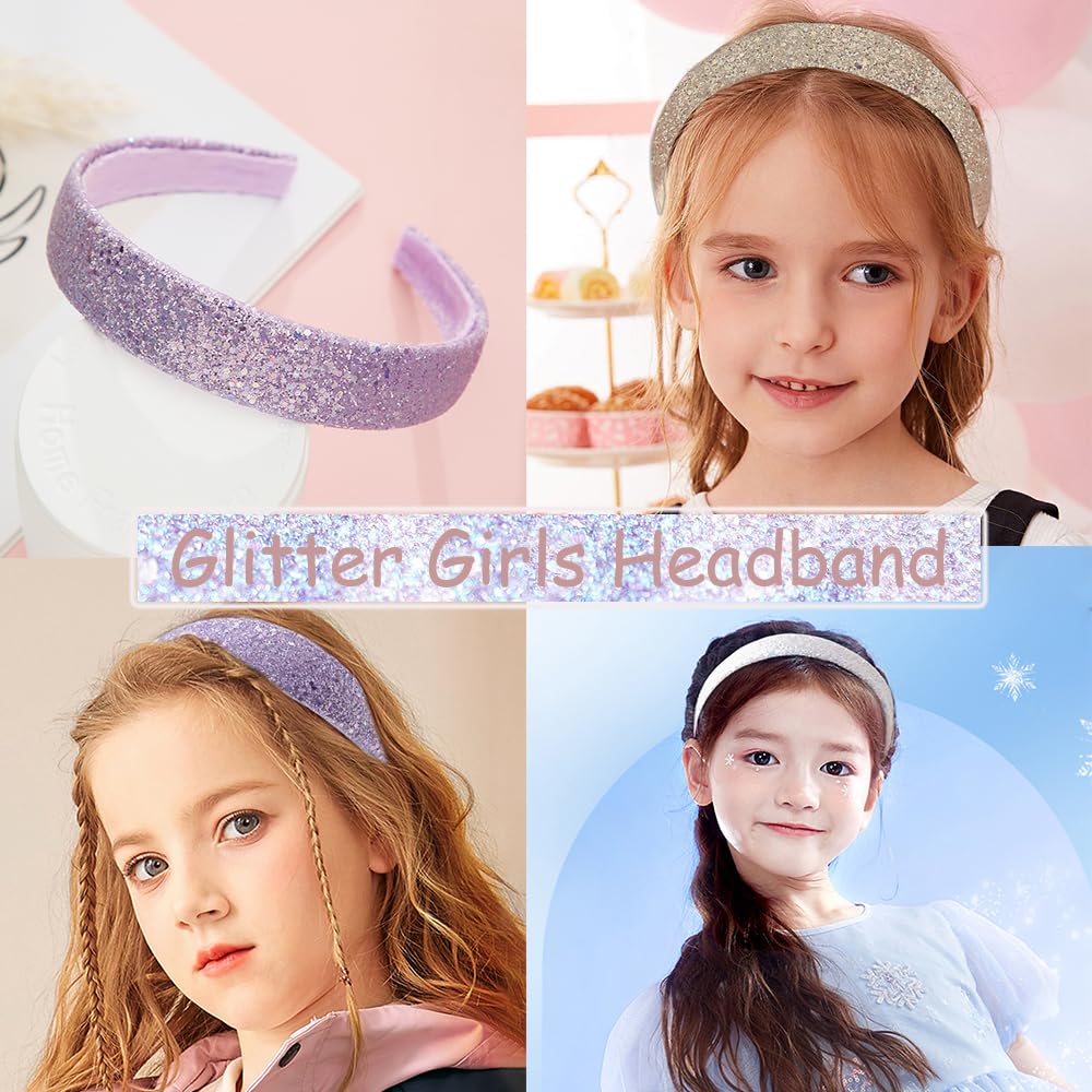 AlamnoFu Glitter Headbands for Girls Wide Sparkly Headbands for Little Girl Hair Accessories Thick Bling Hairband for Children