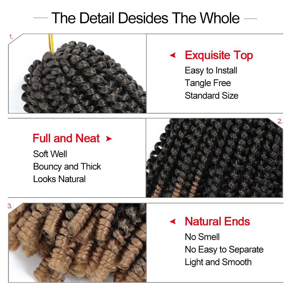 Spring Twist Hair 8 Inch Spring Twist Crochet Hair 6 Packs Spring Twist Braiding Hair For Butterfly Locs Soft Locs Low Temperature Synthetic Fiber Fluffy Hair Extensions (8 Inch,T27)