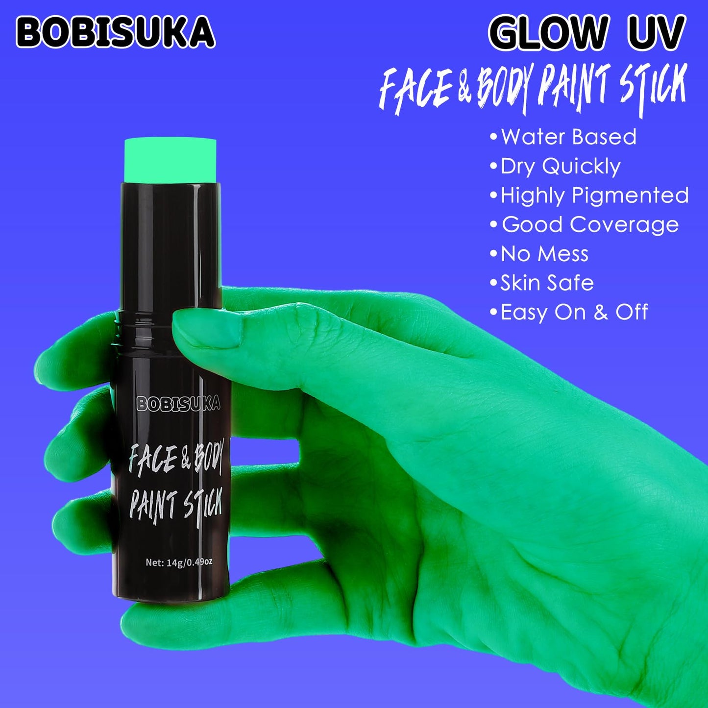 BOBISUKA Neon Green Face Body Paint Stick Water Based Glow In The UV Light Face Painting Kit Eye Black Sticks for Sports Quick Drying Foundation Makeup for Halloween Cosplay SFX Costume Party