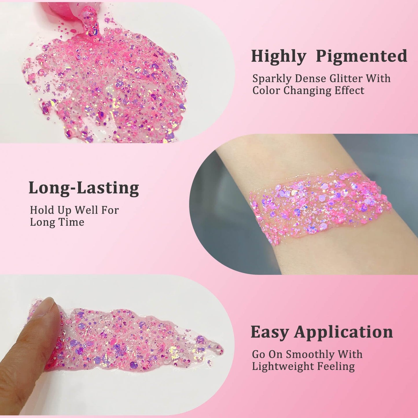 MEICOLY Chameleon Light Pink Body Glitter,Chunky Face Glitter Paint,Color Changing Mermaid Face Glitter Gel,Holographic Glitter Sequin for Face Body Hair,Festival Party Cheer Glitter Makeup,50ml